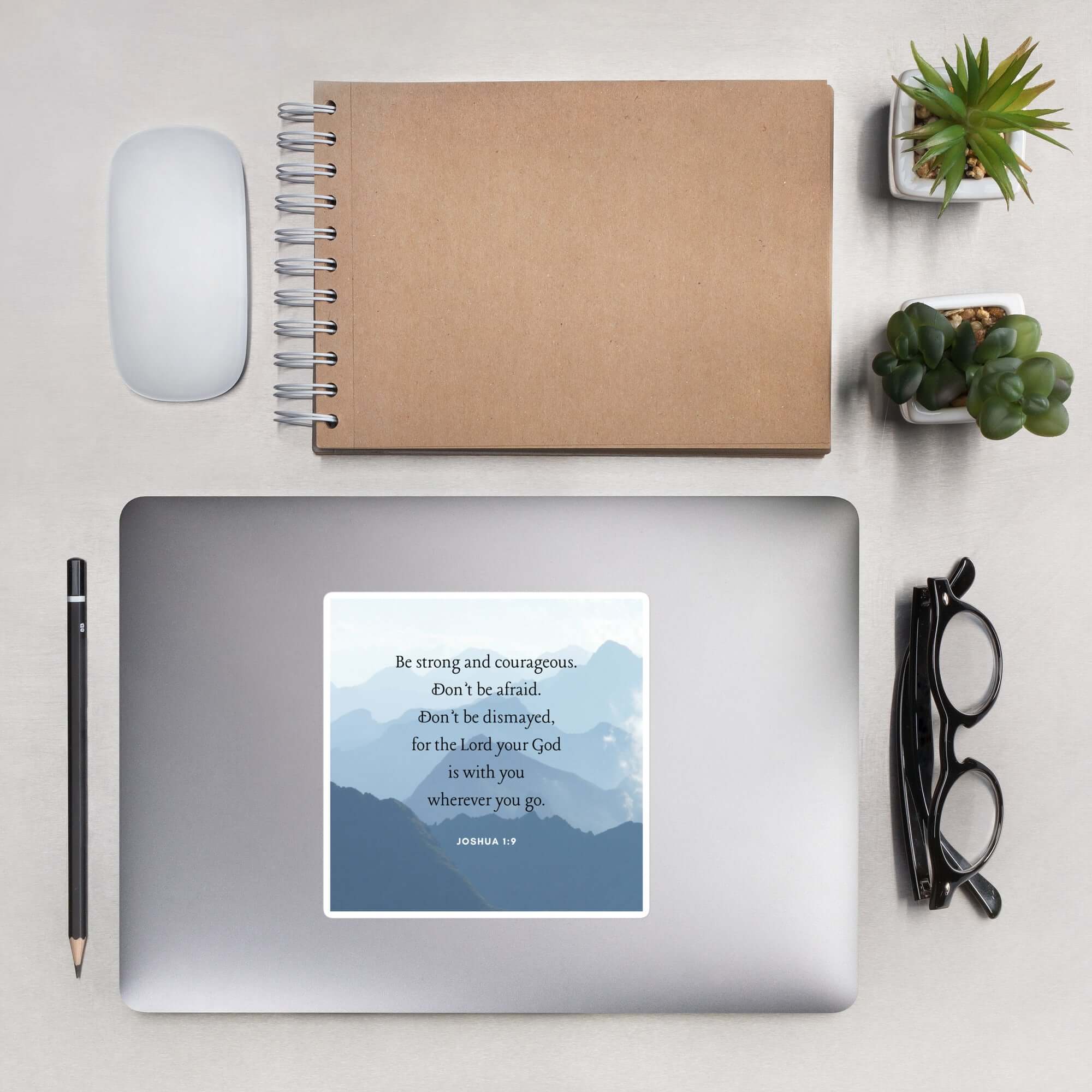 Joshua 1:9 Bible Verse, Courageous Kiss-Cut Sticker Stationery 5.5″×5.5″