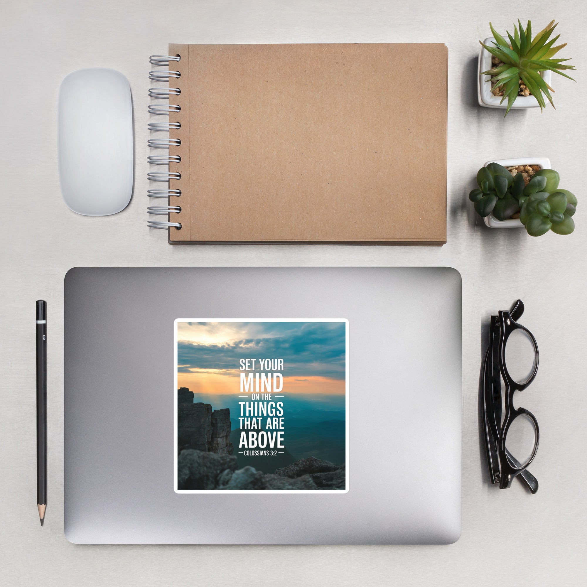 Colossians 3:2 Bible Verse on the Kiss-Cut Sticker 5.5″×5.5″