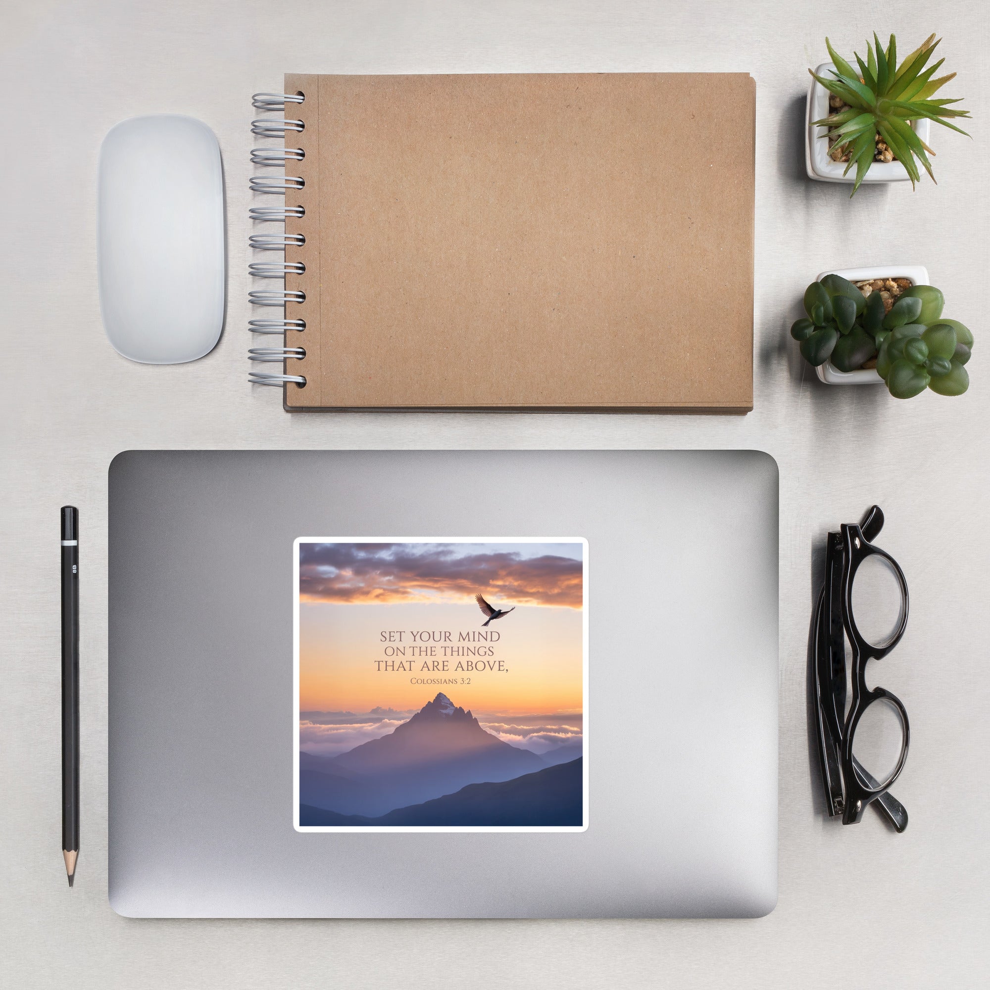 Colossians 3:2 Bible Verse are above Kiss-Cut Sticker 5.5″×5.5″