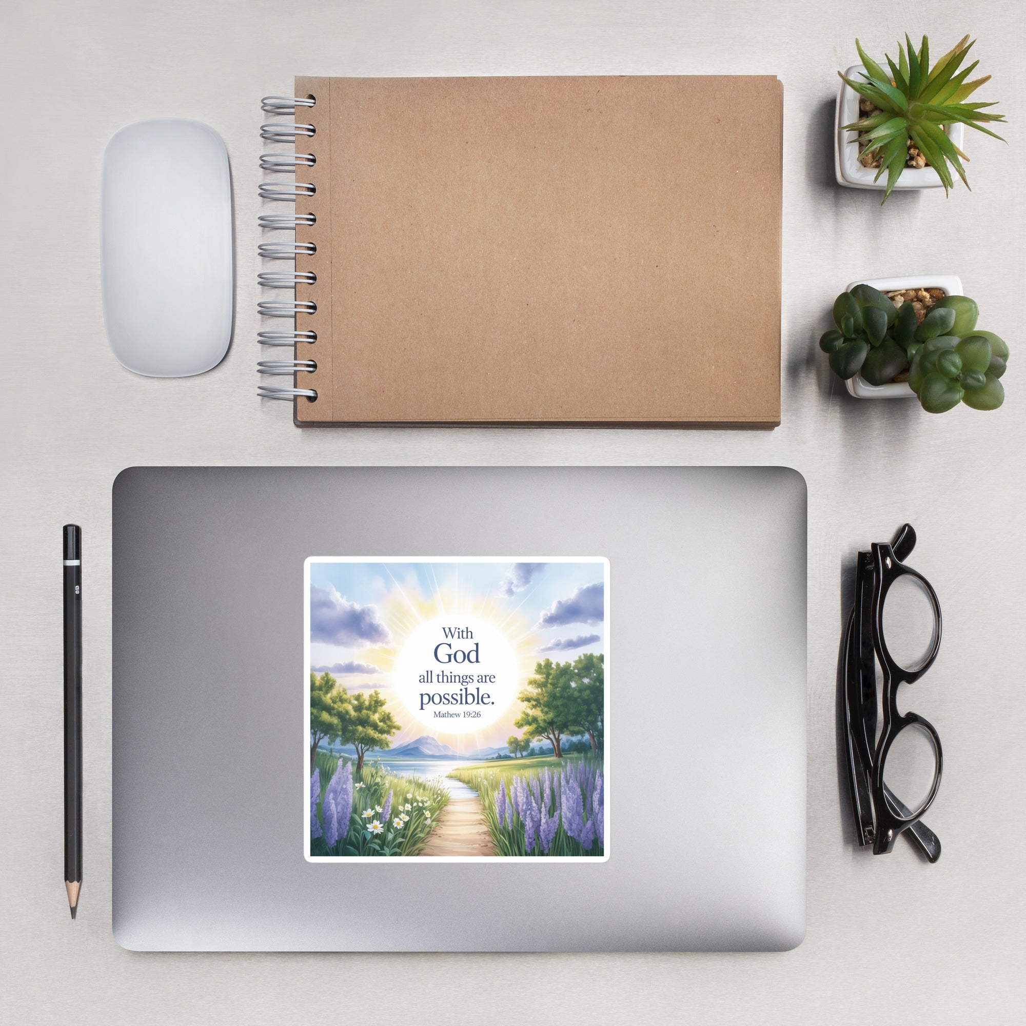 Matthew 19:26 Bible Verse Looking at Kiss-Cut Sticker 5.5″×5.5″