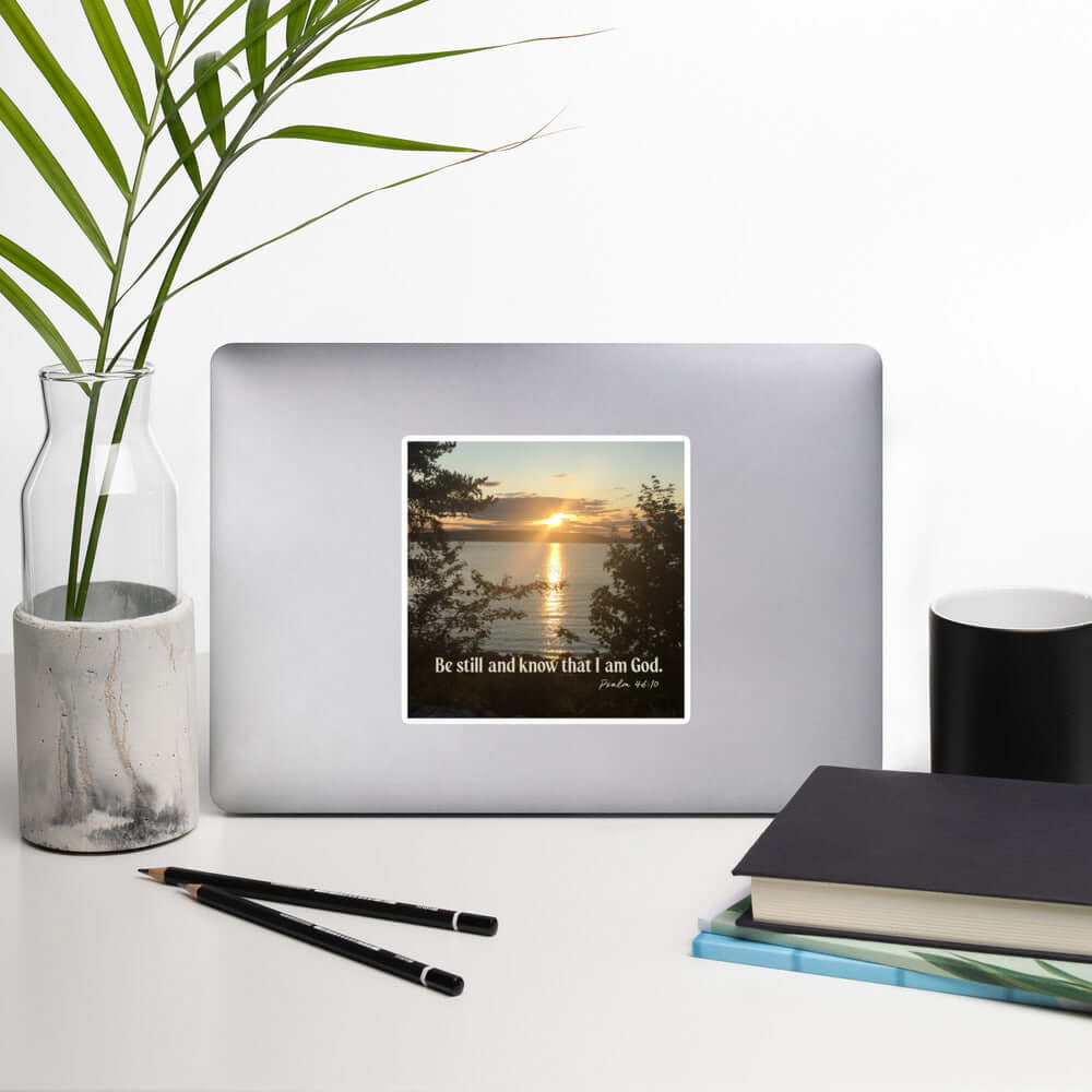 Psalm 46:10 Bible Verse, Sunset Glory Kiss-Cut Sticker Stationery