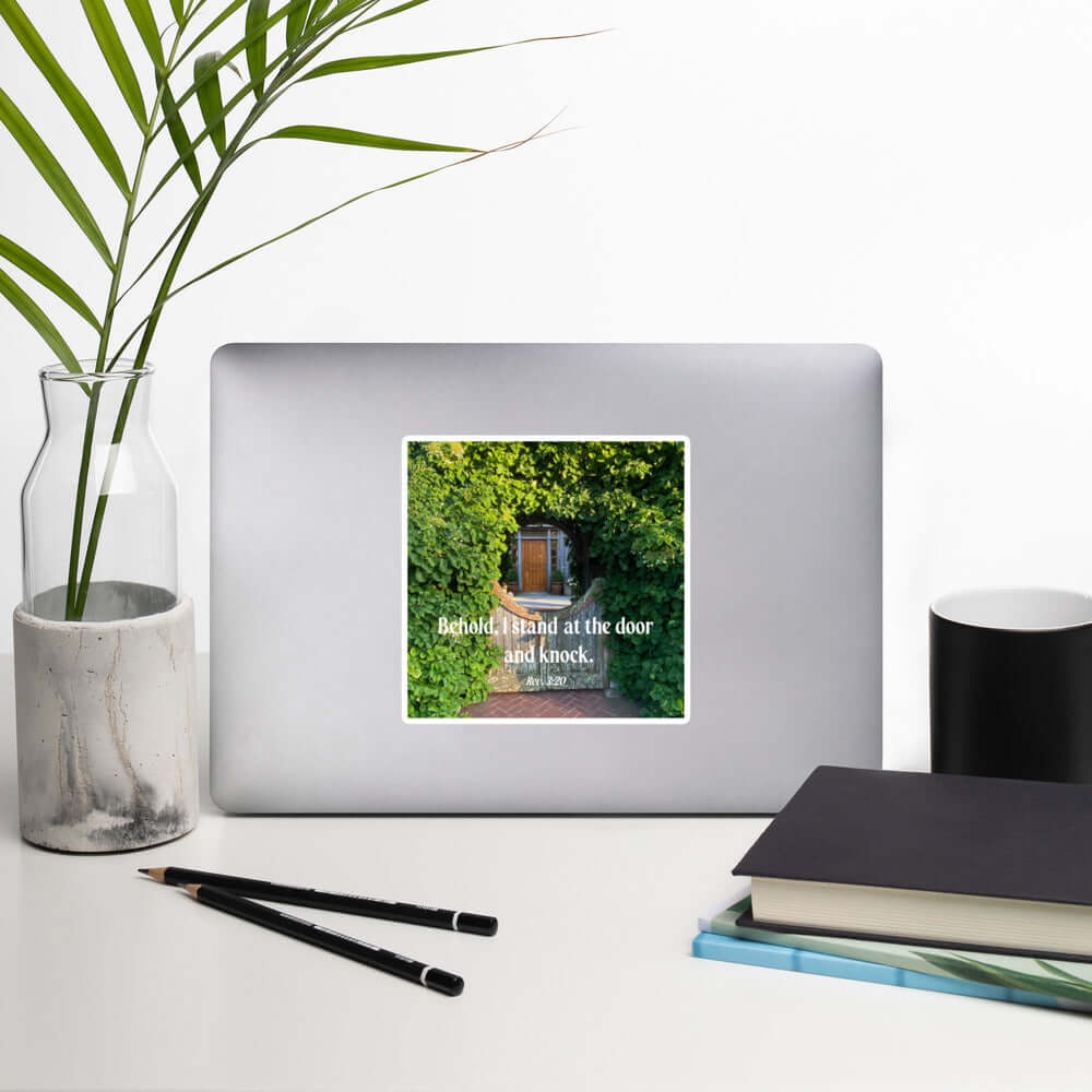 Revelation 3:20 Bible Verse, Garden Doorway Kiss-Cut Sticker Stationery