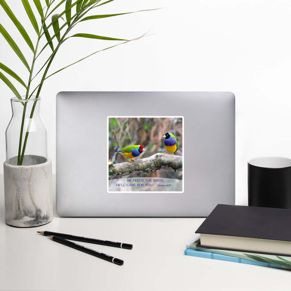 Matthew 6:26 Gouldian Finches, He'll Care for You Kiss-Cut Sticker Stationery