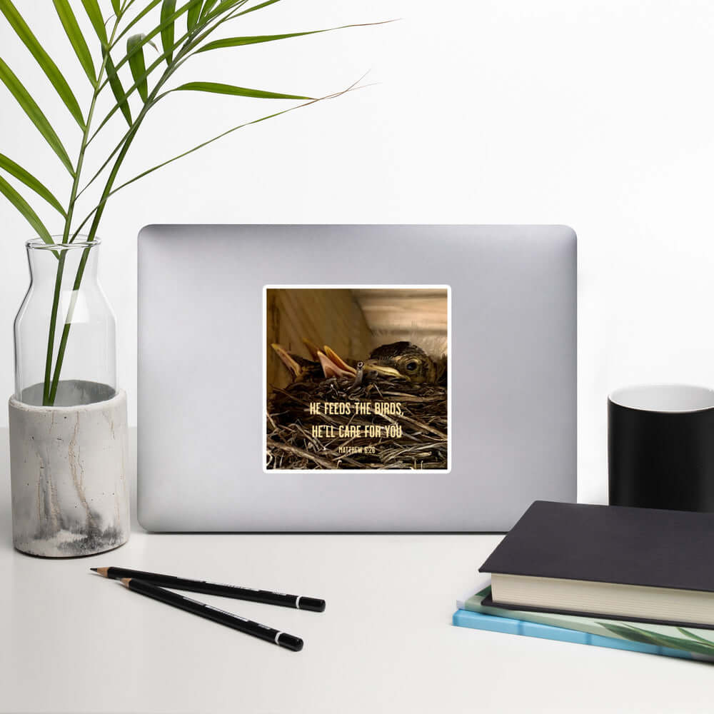 Matthew 6:26 Baby Robins, He'll Care for You Kiss-Cut Sticker Stationery
