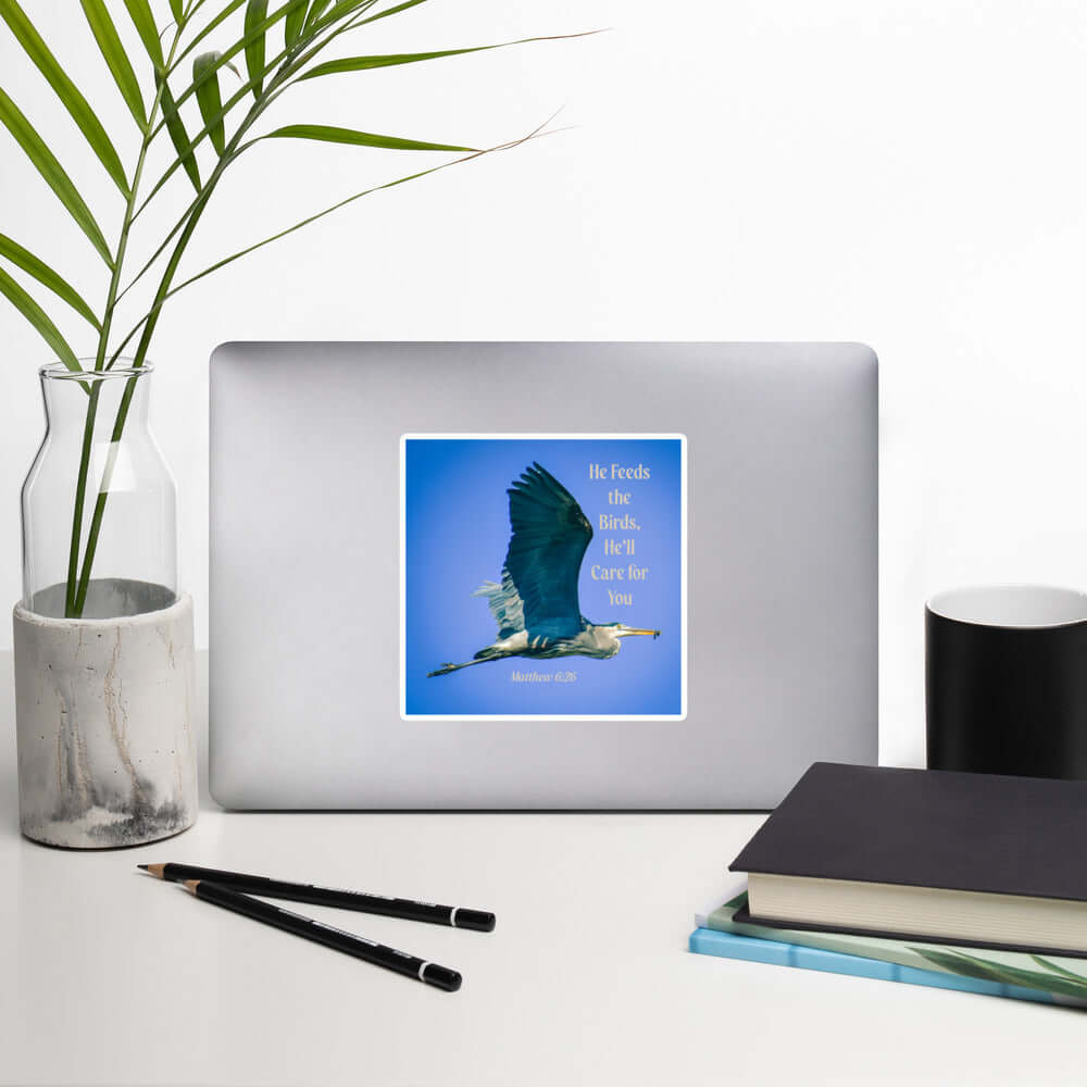 Matthew 6:26 Graceful Heron, He'll Care for You Kiss-Cut Sticker Stationery