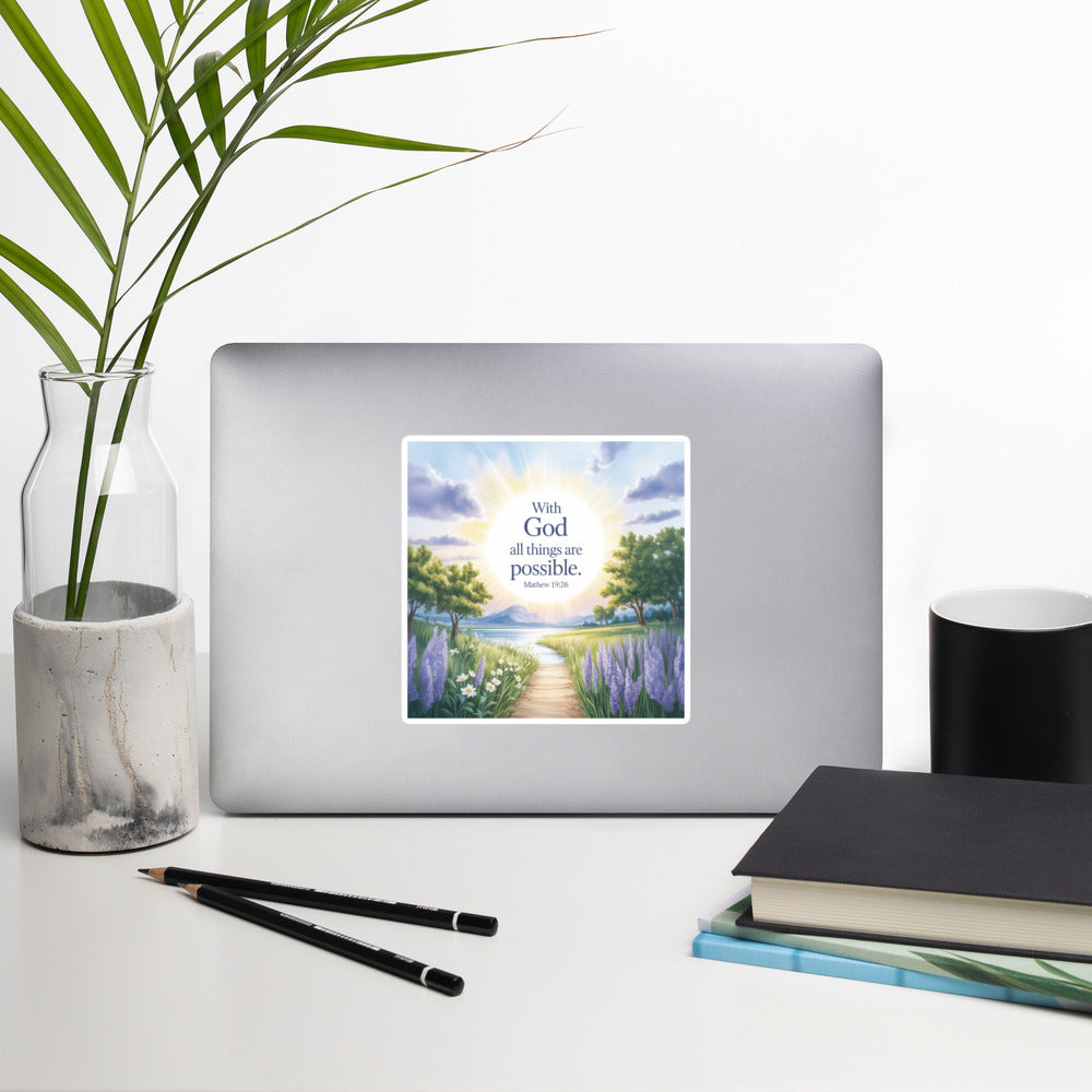 Matthew 19:26 Bible Verse Looking at Kiss-Cut Sticker