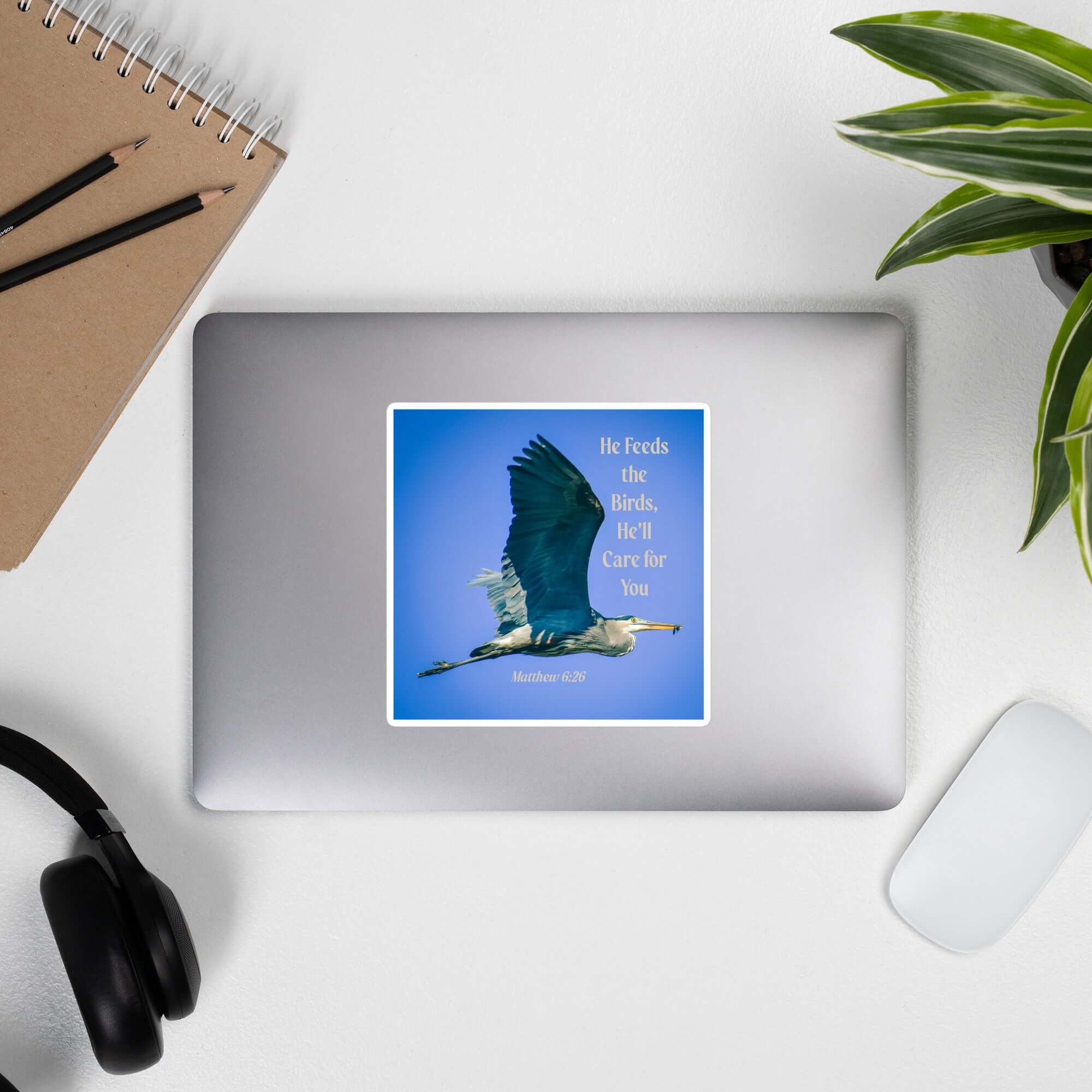 Matthew 6:26 Graceful Heron, He'll Care for You Kiss-Cut Sticker Stationery