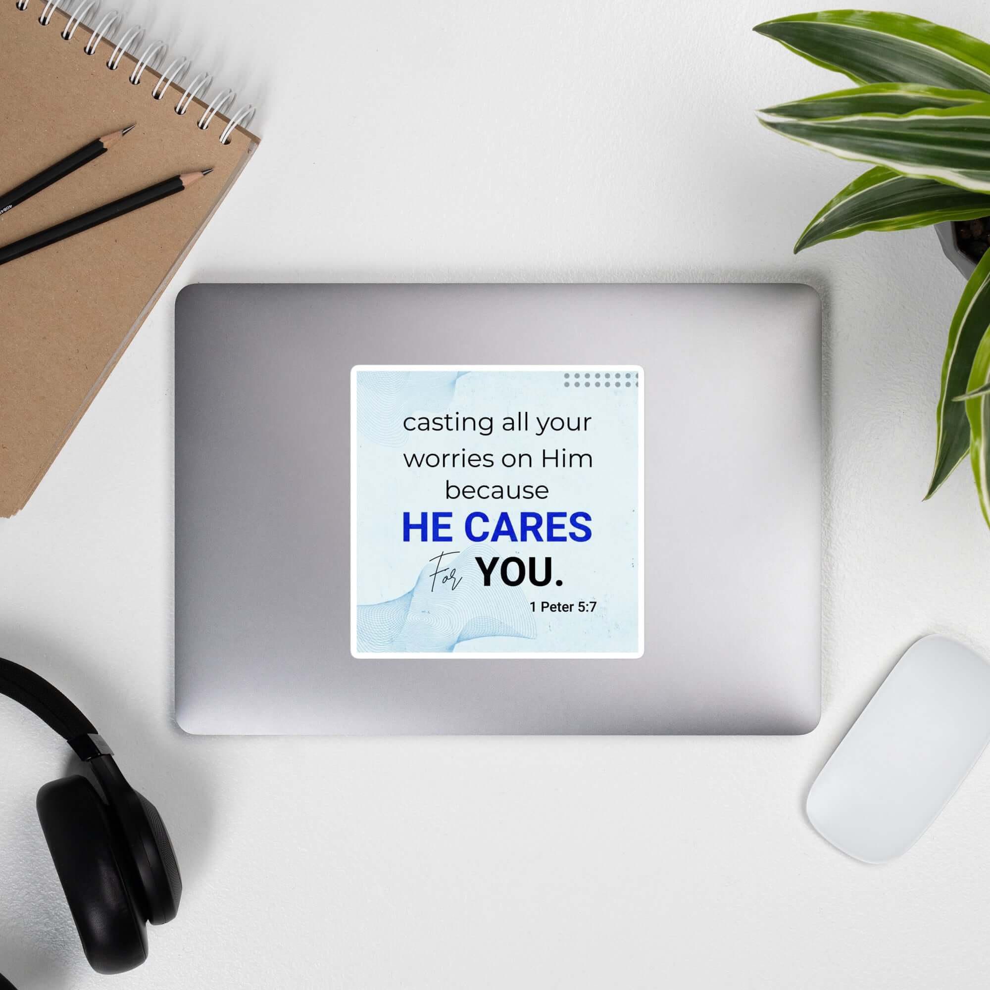 1 Peter 5:7 Bible Verse, casting all your worries on Him Kiss-Cut Sticker Stationery