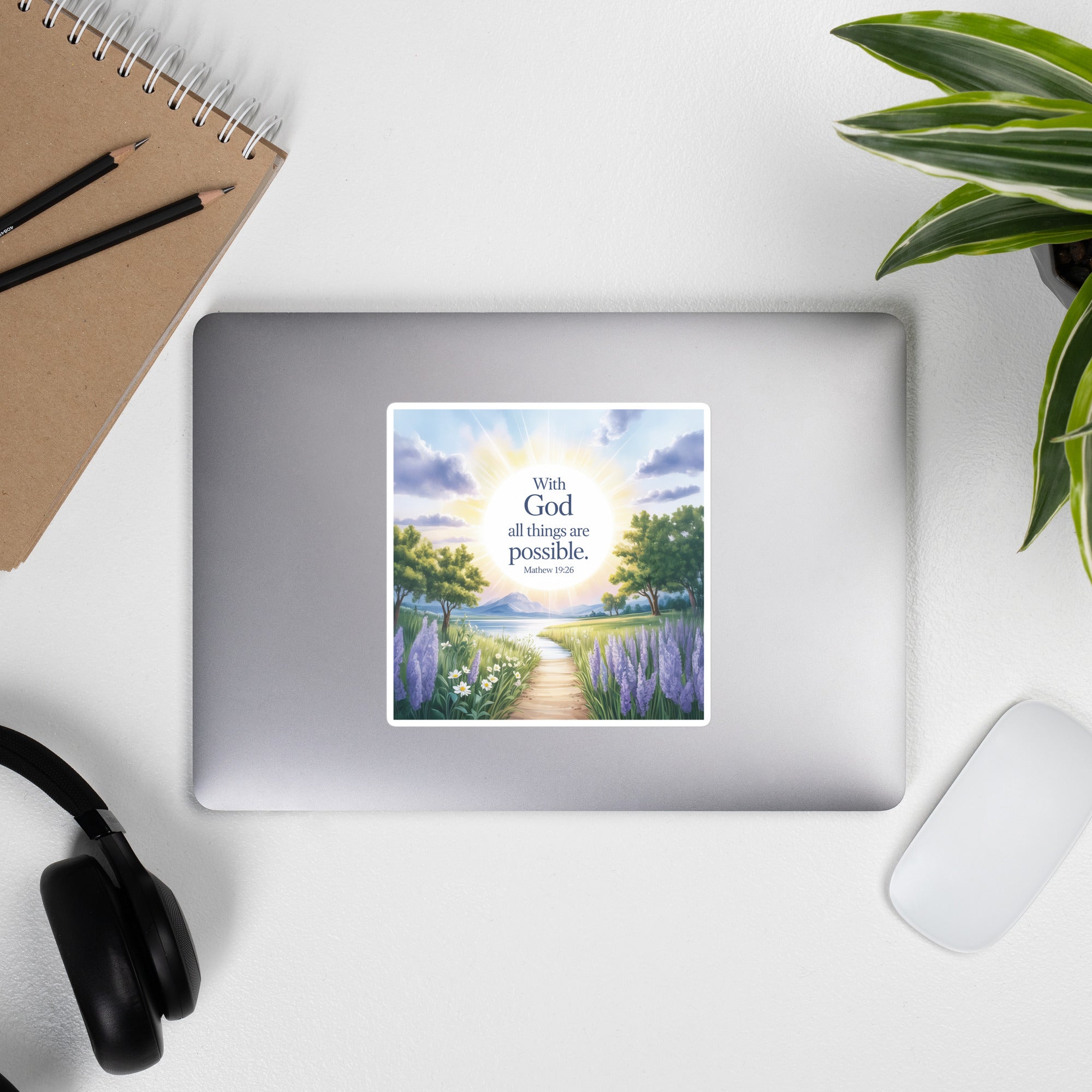 Matthew 19:26 Bible Verse Looking at Kiss-Cut Sticker