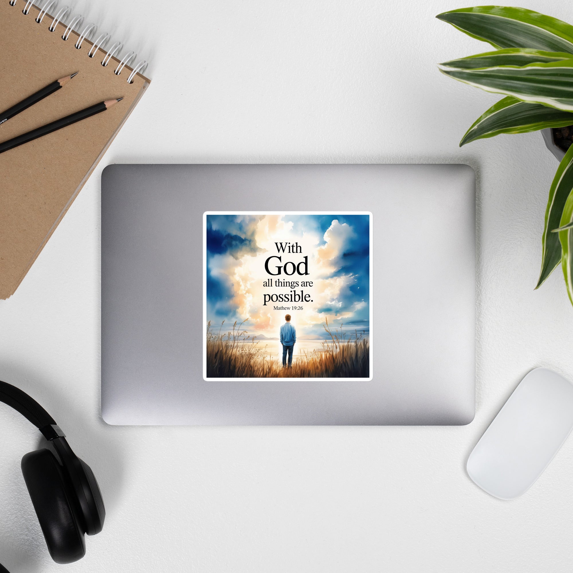 Matthew 19:26 Bible Verse Jesus Kiss-Cut Sticker