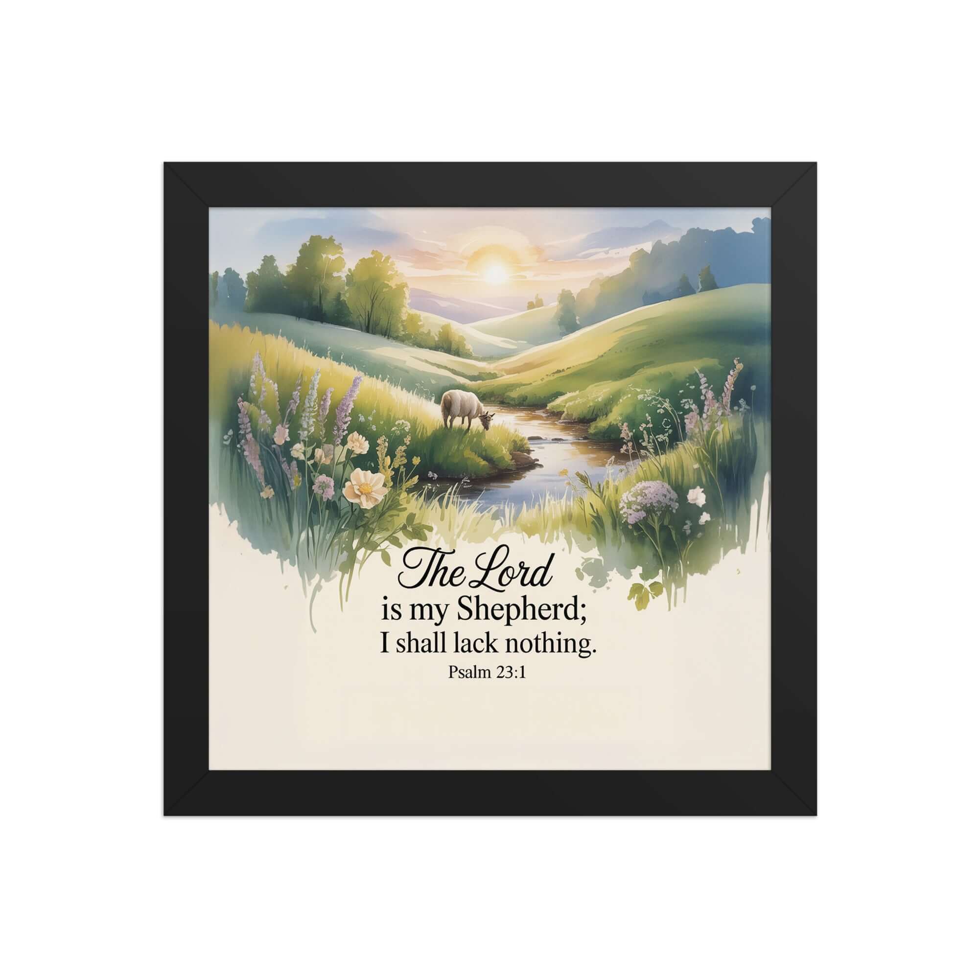 Psalm 23:1 Bible Verse, Lord Premium Luster Photo Paper Framed Poster Black 10″×10″