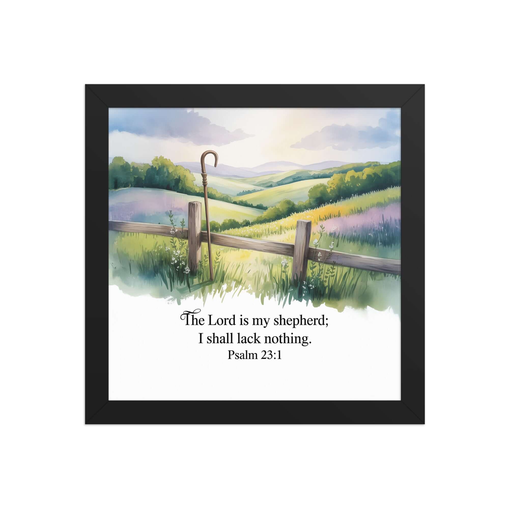 Psalm 23:1 Bible Verse, Lack Premium Luster Photo Paper Framed Poster Black 10″×10″