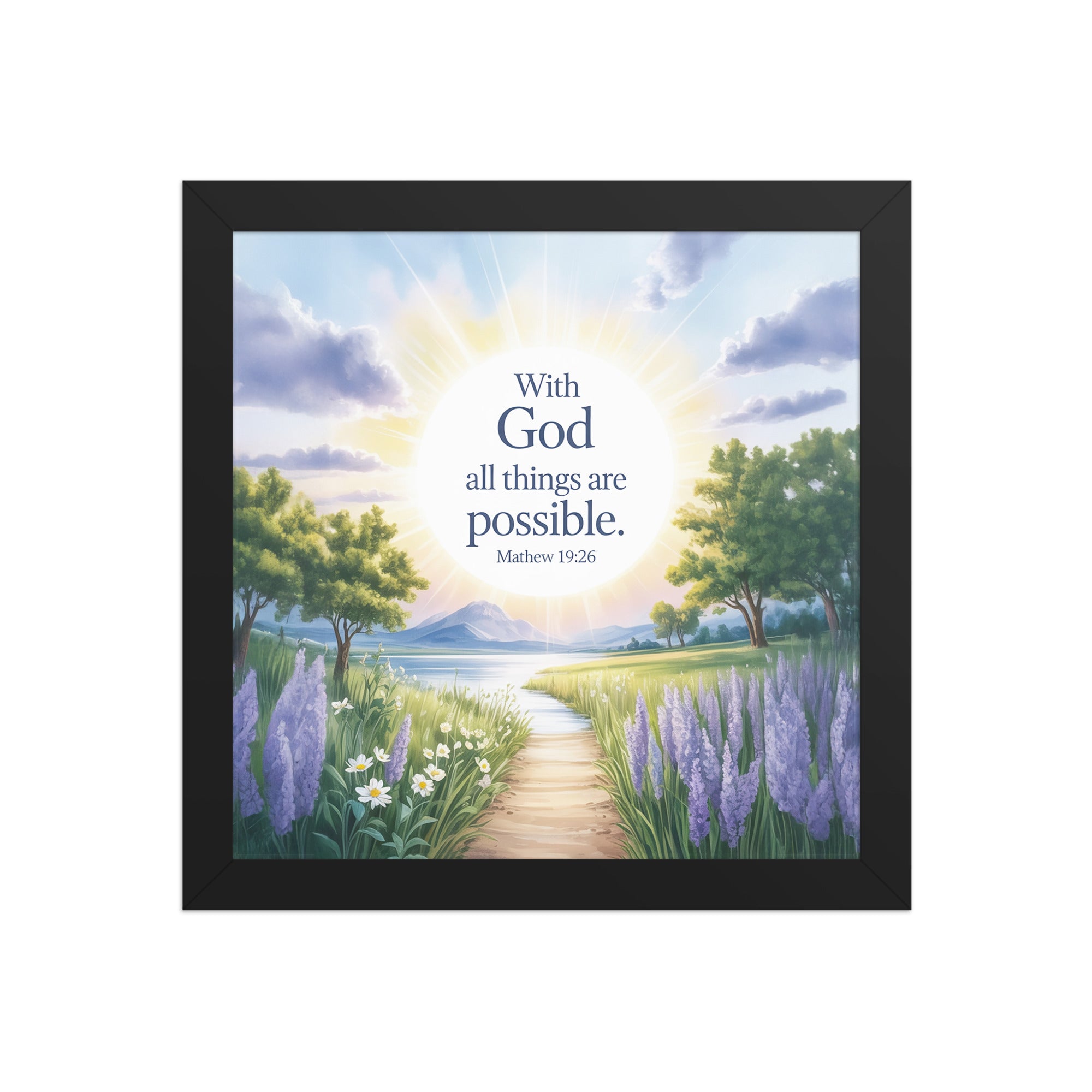 Matthew 19:26 Bible Verse Looking at Premium Luster Photo Paper Framed Poster Black 10″×10″