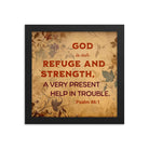 Psalm 46:1 Bible Verse, God is Our Refuge Premium Luster Photo Paper Framed Poster Wall Art Black 10″×10″