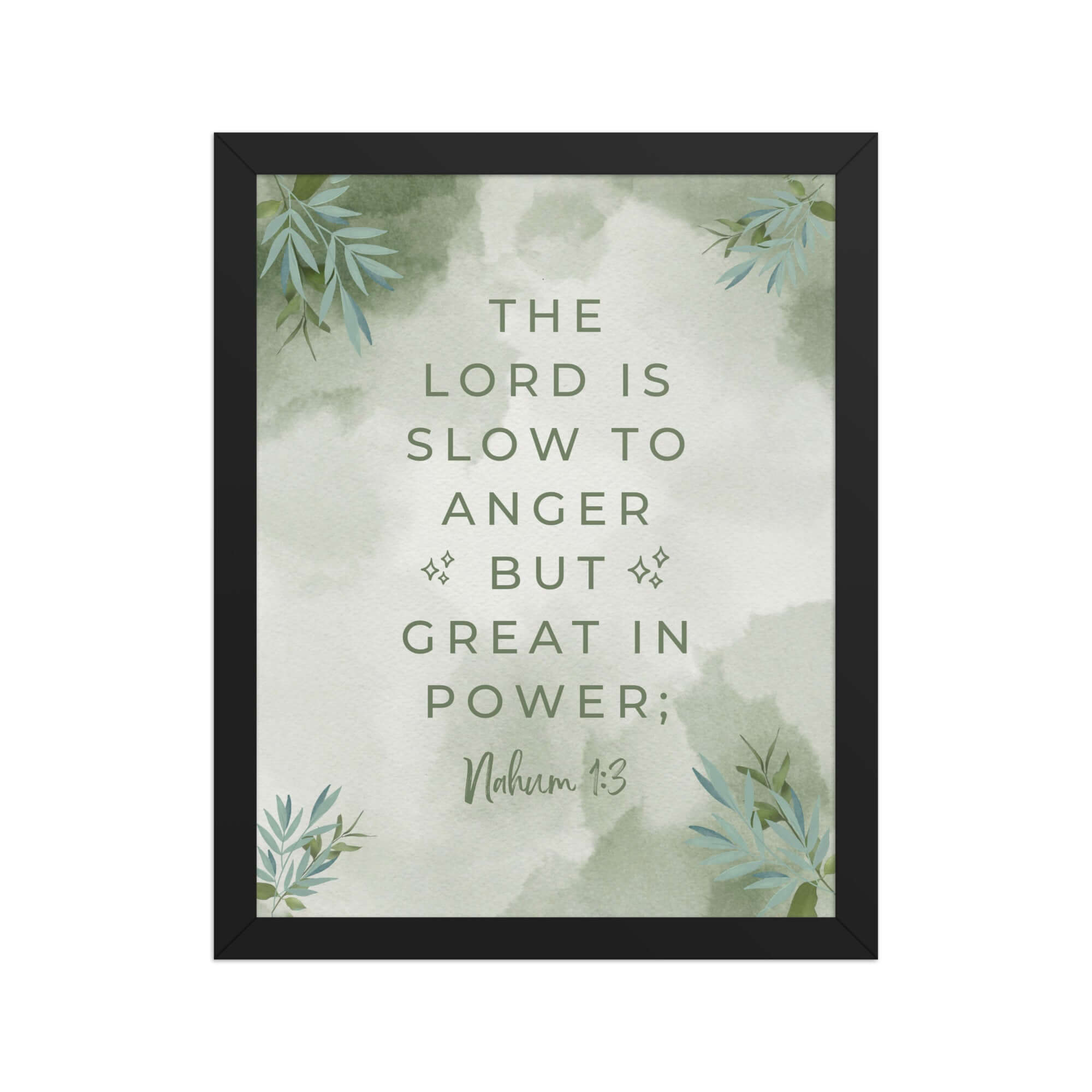 Nahum 1:3 Bible Verse, The Lord is slow Premium Luster Photo Paper Framed Poster Wall Art Black 11″×14″