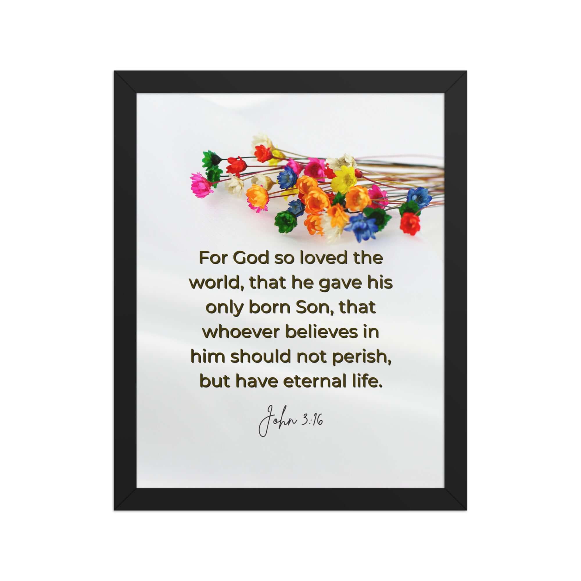 John 3:16 Bible Verse, He gave His Son Premium Luster Photo Paper Framed Poster Wall Art Black 11″×14″