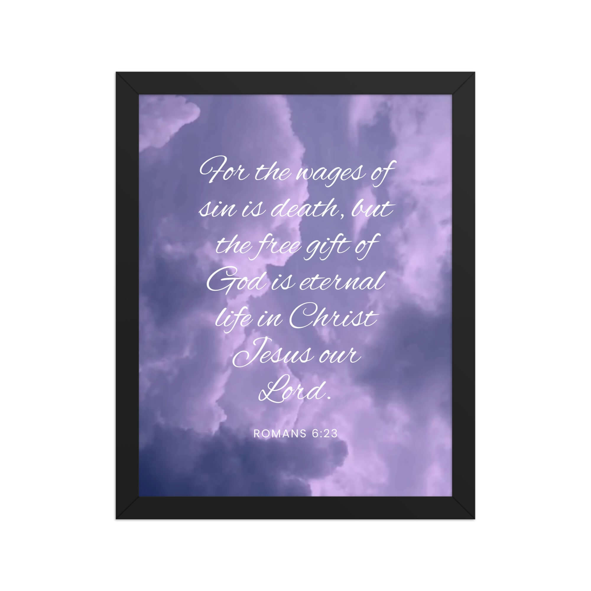 Romans 6:23 Bible Verse, free gift Premium Luster Photo Paper Framed Poster Wall Art Black 11″×14″