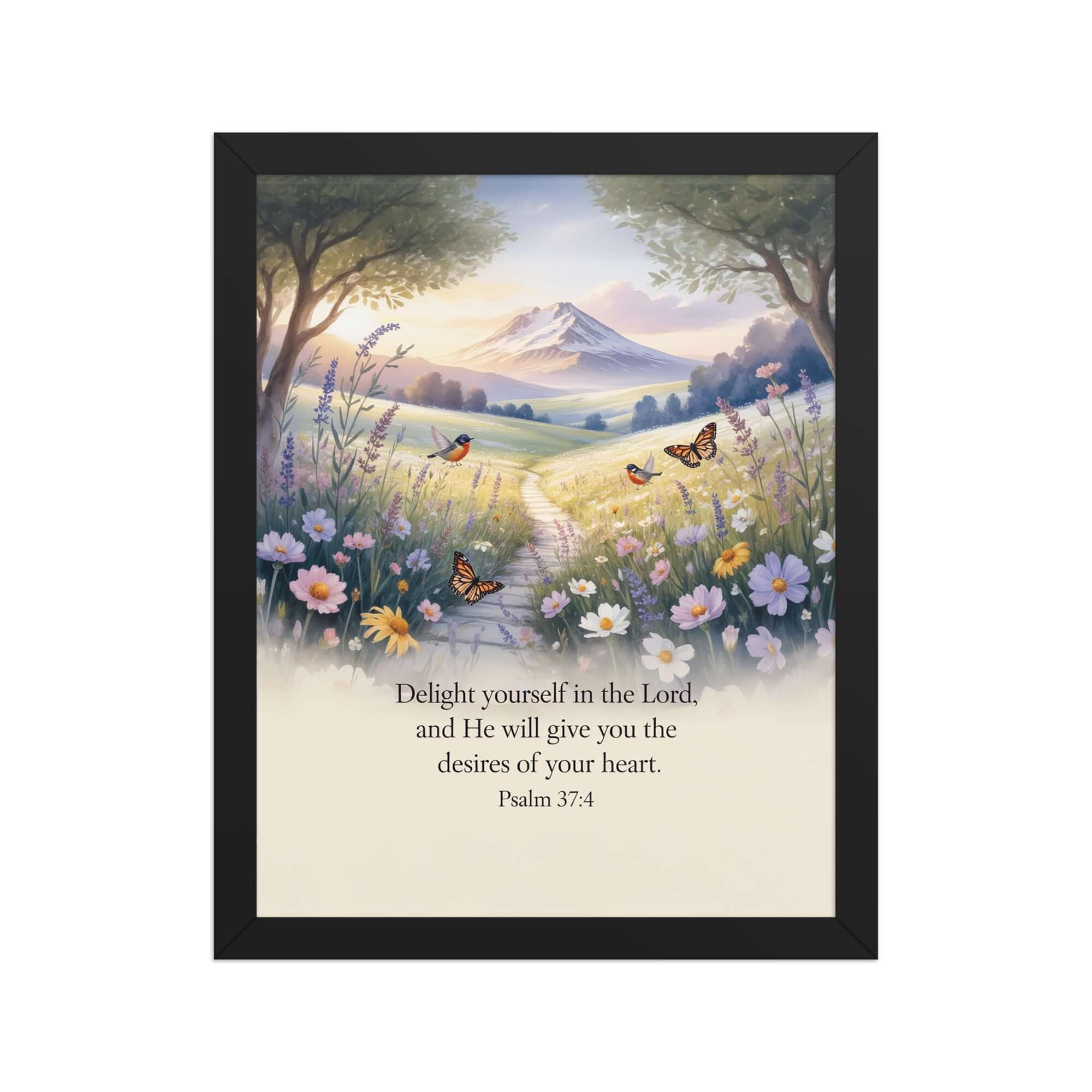 Psalm 37:4 Bible Verse, Delight Premium Luster Photo Paper Framed Poster Black 11″×14″
