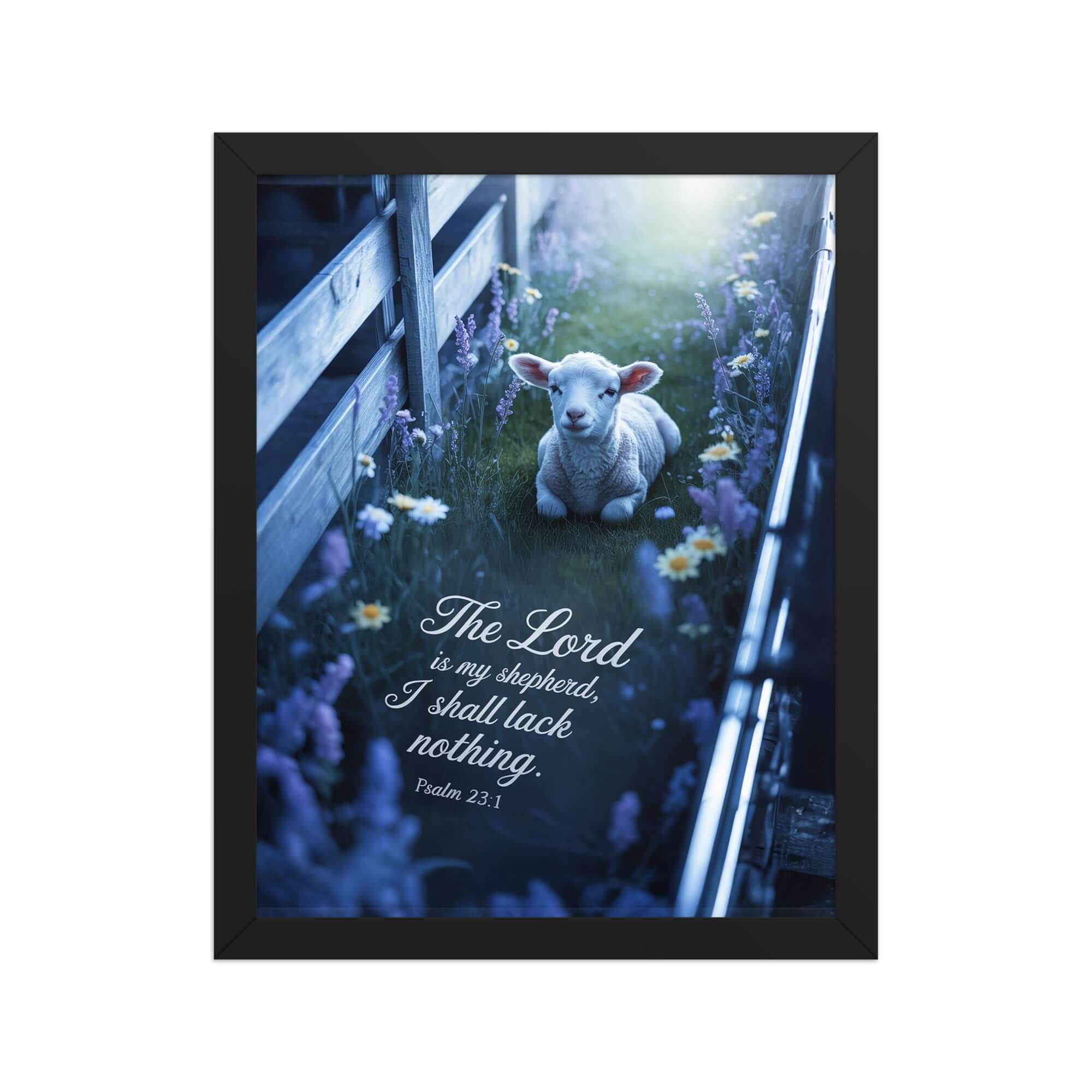 Psalm 23:1 Bible Verse, Shepherd Premium Luster Photo Paper Framed Poster Black 11″×14″