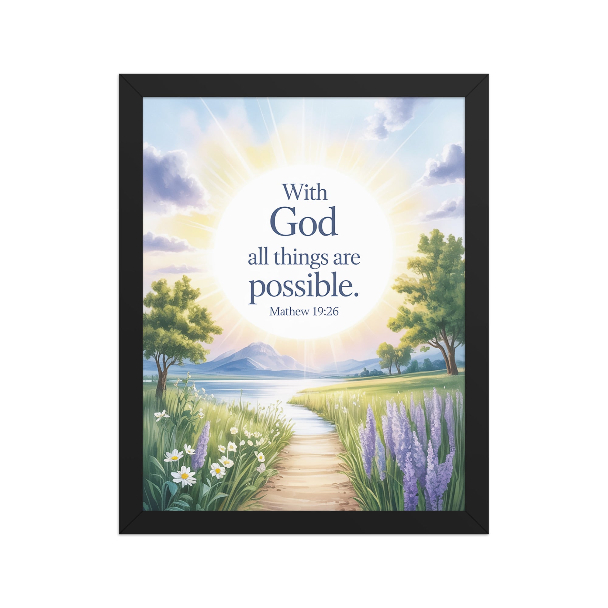 Matthew 19:26 Bible Verse Looking at Premium Luster Photo Paper Framed Poster Black 11″×14″