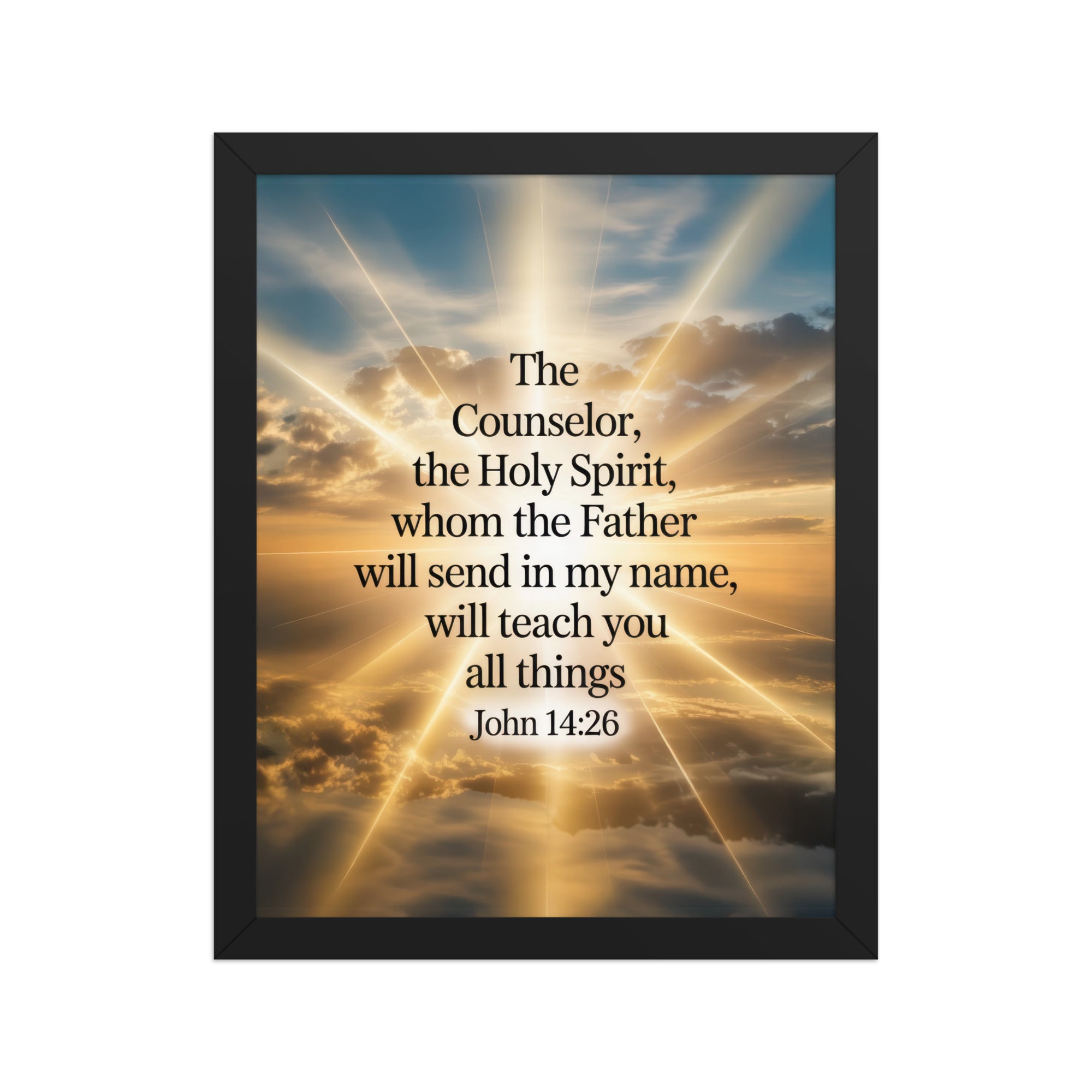 John 14:26 Bible Verse will send Premium Luster Photo Paper Framed Poster Black 11″×14″