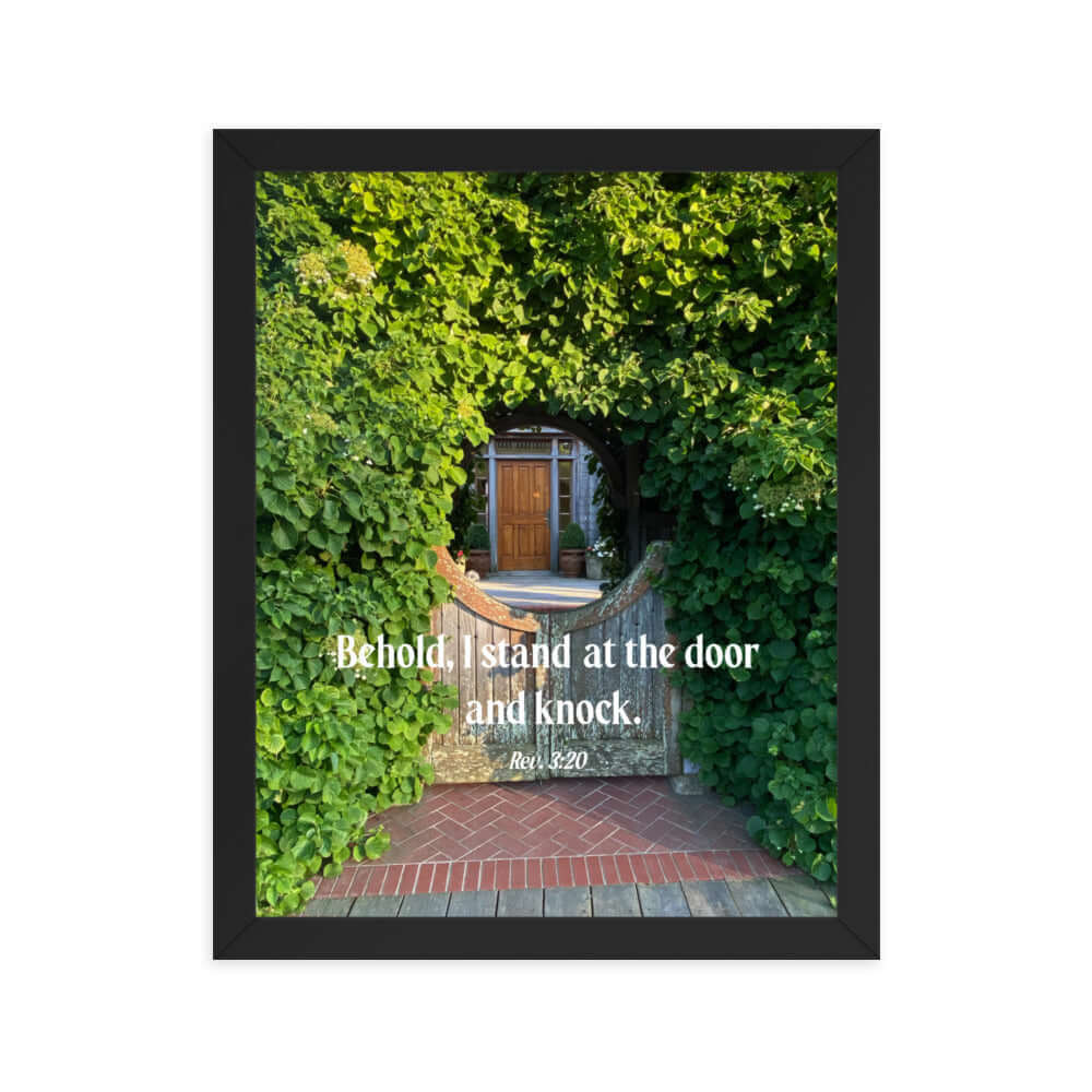 Revelation 3:20 Bible Verse, Garden Doorway Premium Luster Photo Paper Framed Poster Wall Art Black 11″×14″