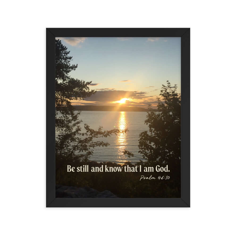 Psalm 46:10 Bible Verse, Sunset Glory Premium Luster Photo Paper Framed Poster Wall Art Black 11″×14″