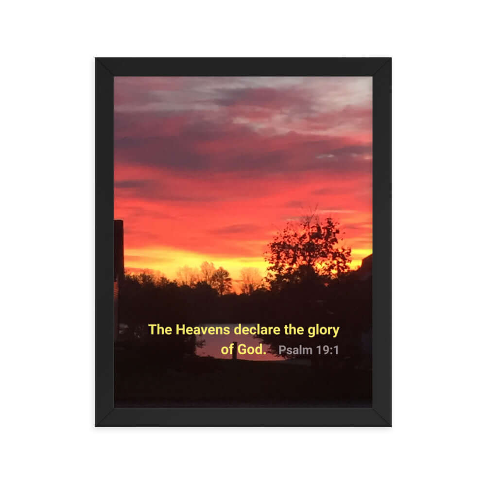 Psalm 19:1 Bible Verse, Sunset Glory Premium Luster Photo Paper Framed Poster Wall Art Black 11″×14″