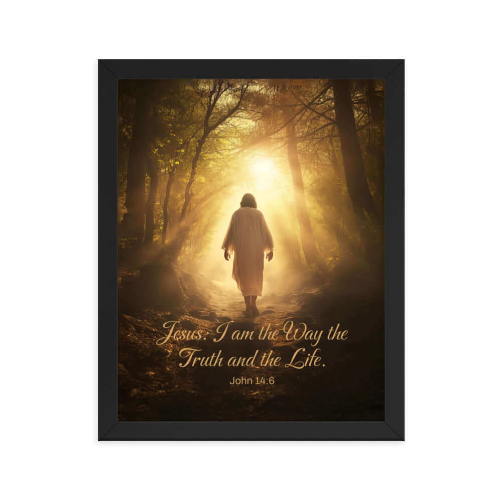John 14:6 Bible Verse, Forest Image Premium Luster Photo Paper Framed Poster Wall Art Black 11″×14″