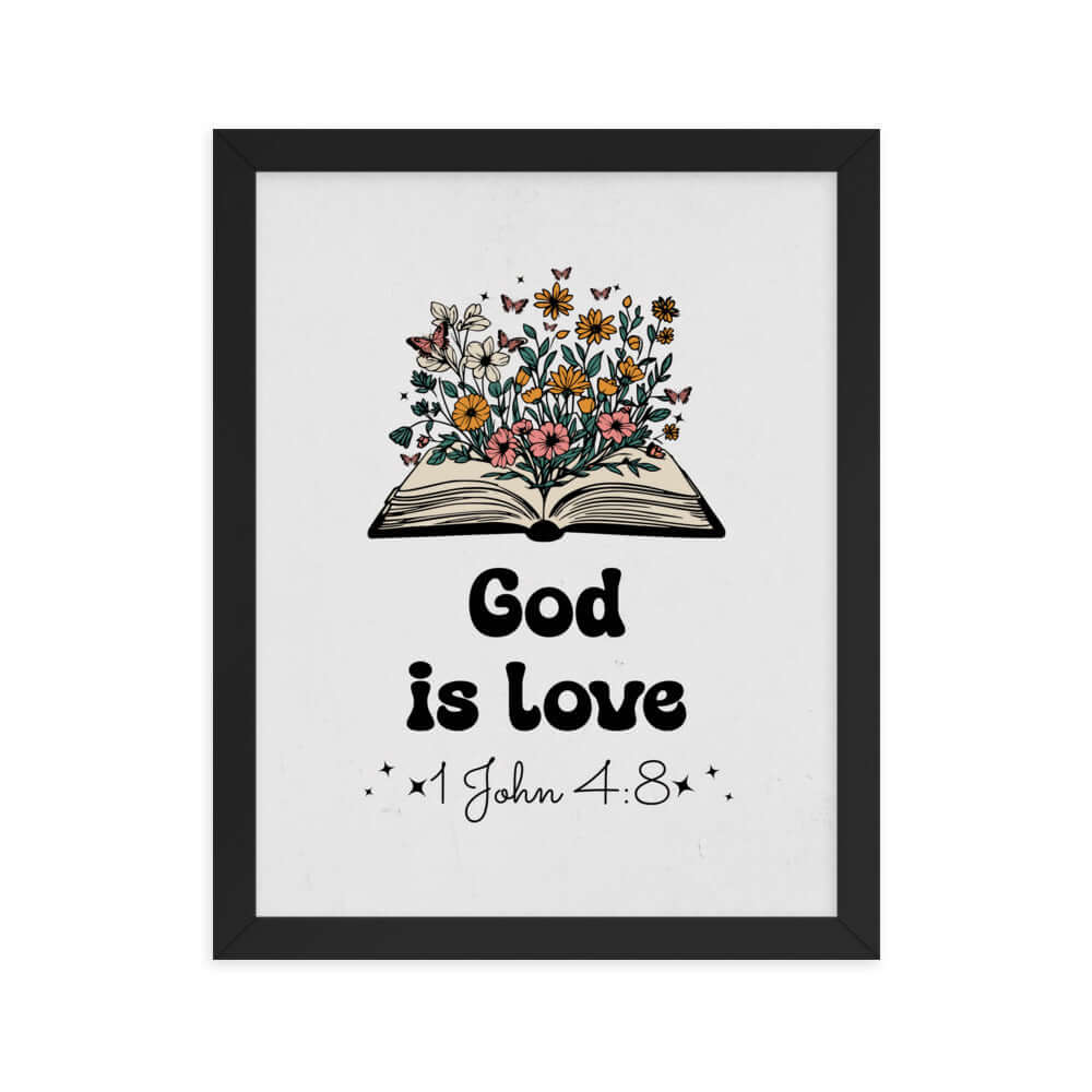1 John 4:8 Bible Verse, God is Love Premium Luster Photo Paper Framed Poster Wall Art Black 11″×14″