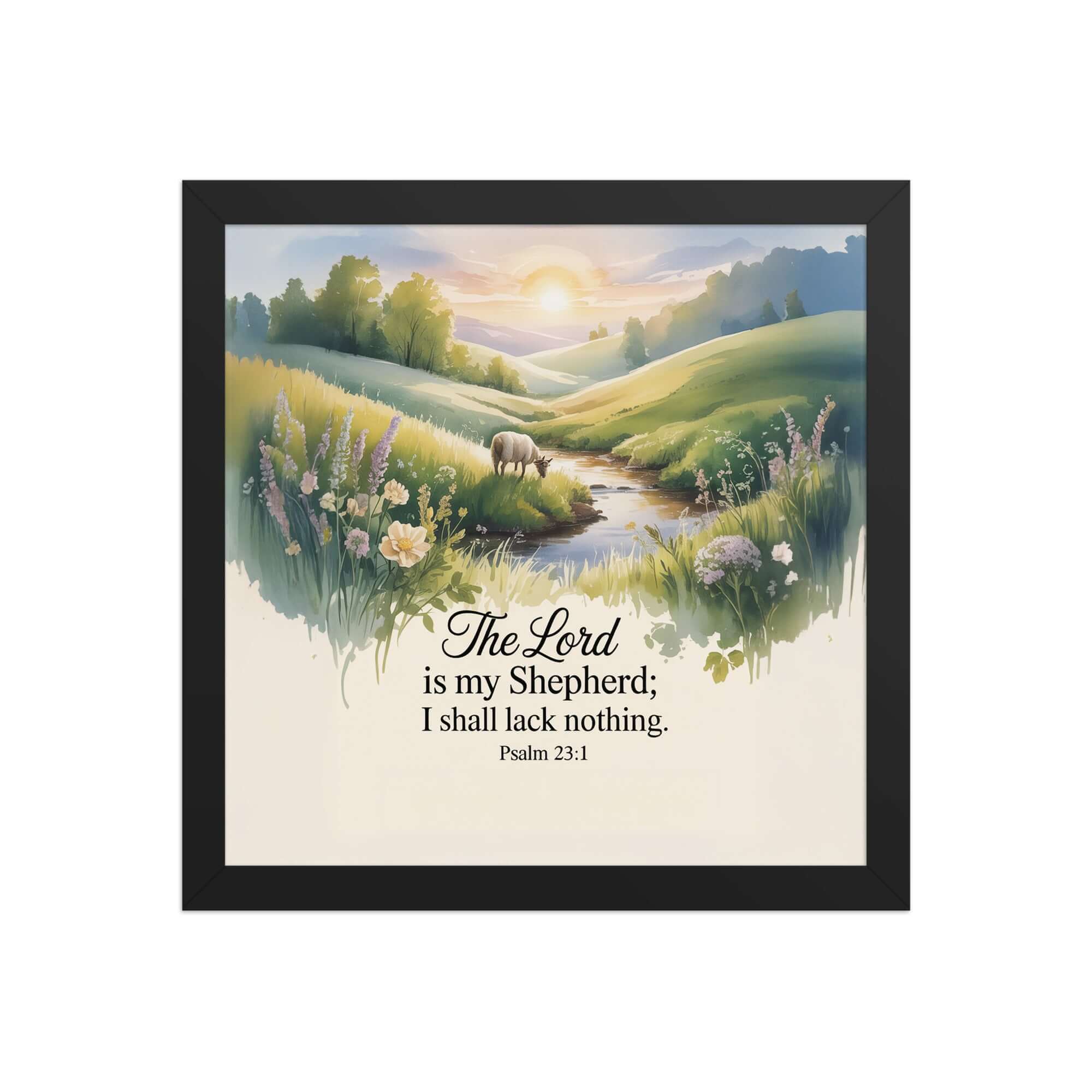 Psalm 23:1 Bible Verse, Lord Premium Luster Photo Paper Framed Poster Black 12″×12″