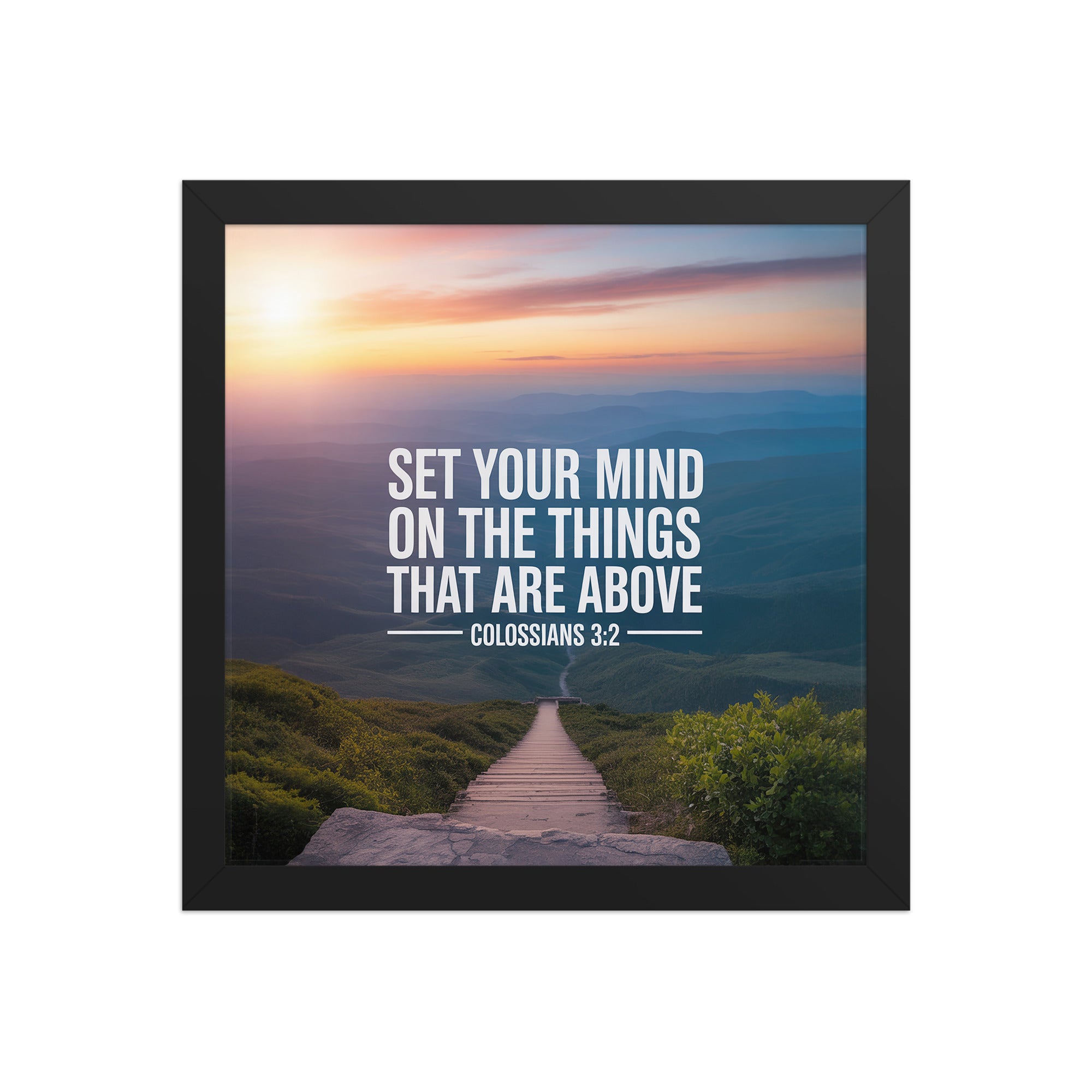 Colossians 3:2 Bible Verse your mind Premium Luster Photo Paper Framed Poster Black 12″×12″
