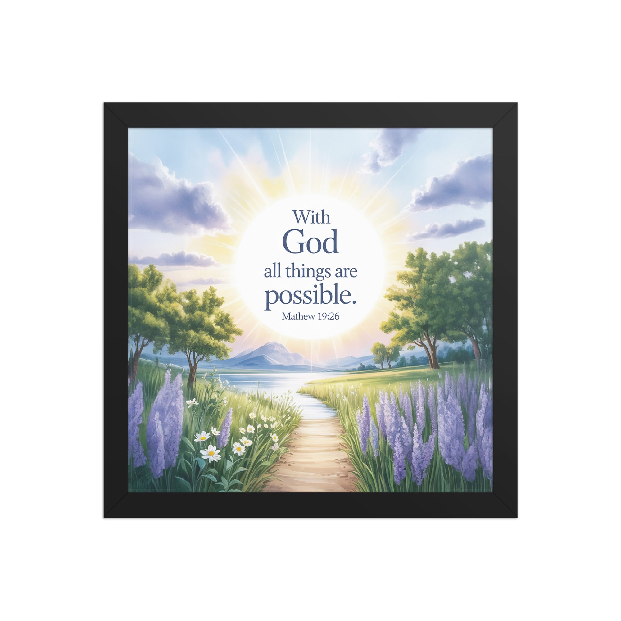 Matthew 19:26 Bible Verse Looking at Premium Luster Photo Paper Framed Poster Black 12″×12″