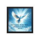 John 14:26 Bible Verse, Holy Spirit Dove Premium Luster Photo Paper Framed Poster Wall Art Black 12″×12″