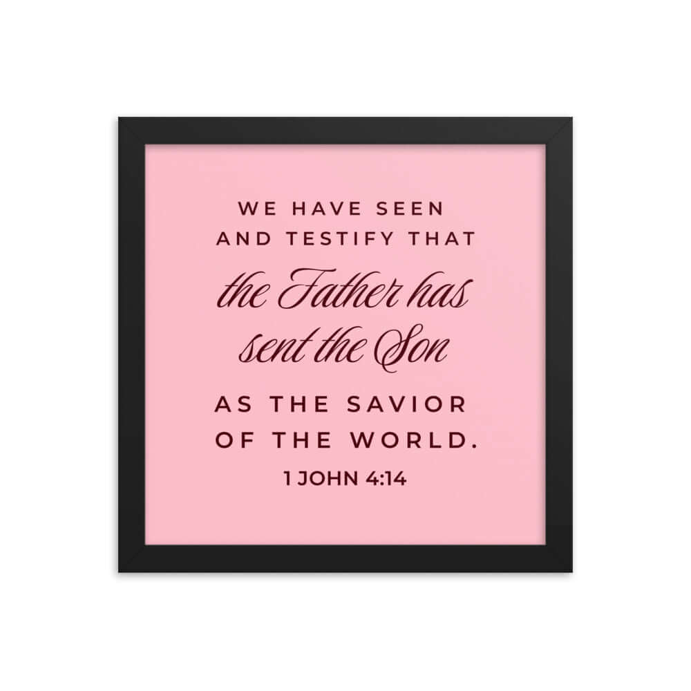 1 John 4:14 Bible Verse, We have seen Premium Luster Photo Paper Framed Poster Wall Art Black 12″×12″