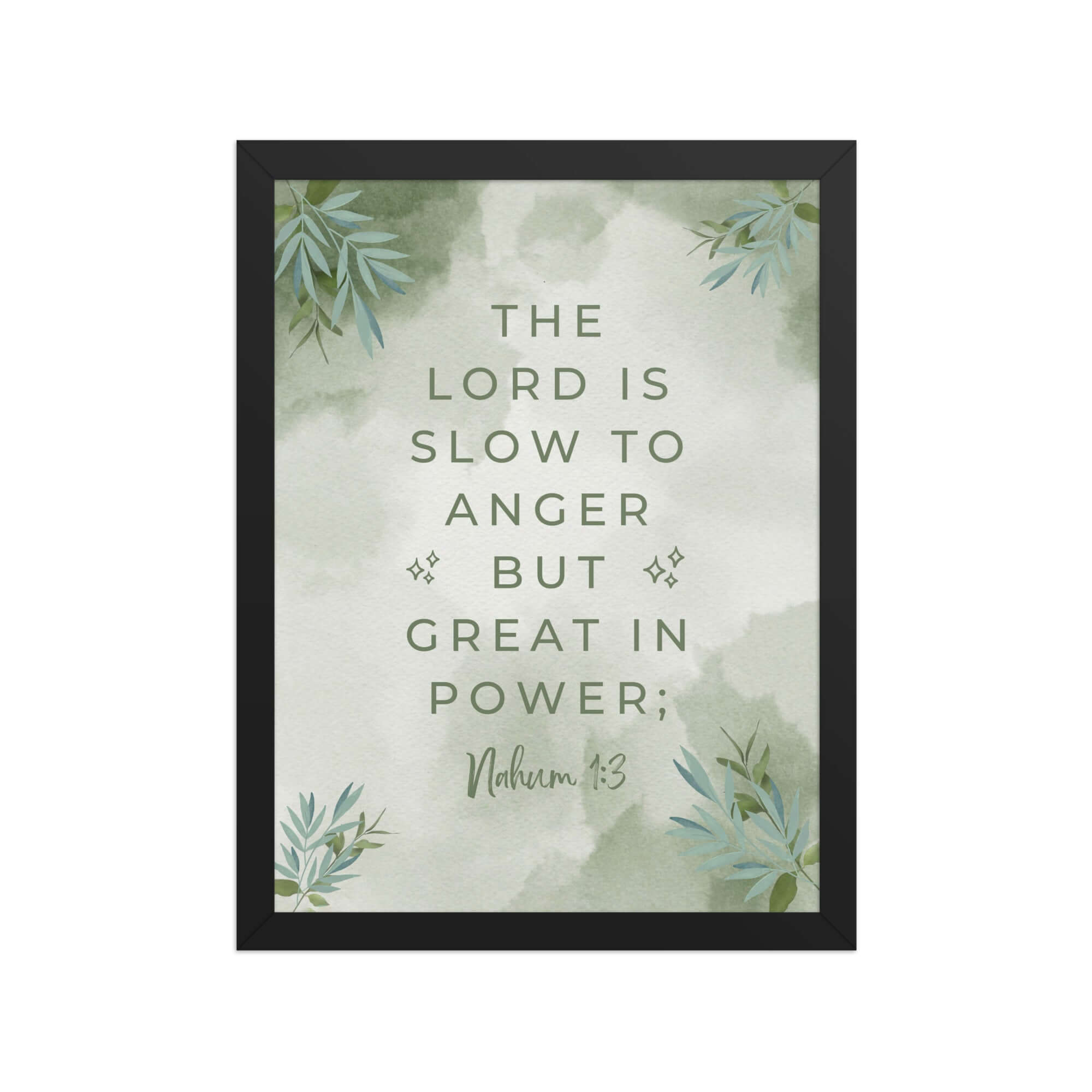 Nahum 1:3 Bible Verse, The Lord is slow Premium Luster Photo Paper Framed Poster Wall Art Black 12″×16″