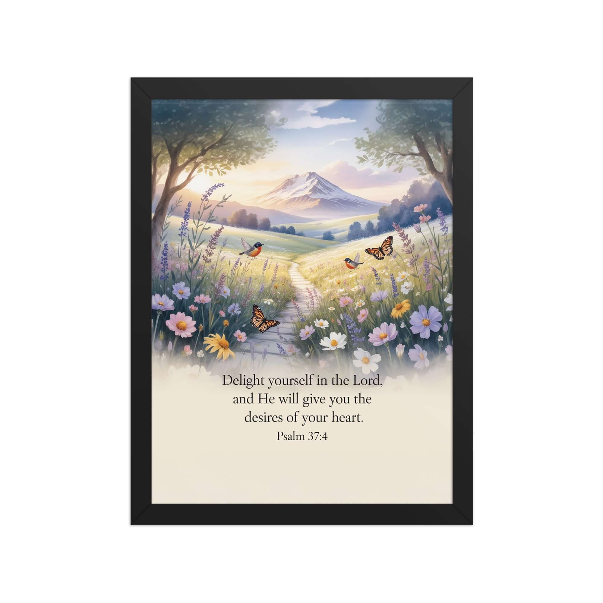 Psalm 37:4 Bible Verse, Delight Premium Luster Photo Paper Framed Poster Black 12″×16″