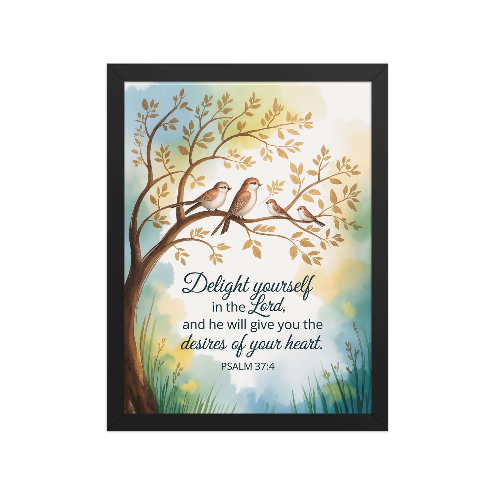 Psalm 37:4 Bible Verse, Yourself Premium Luster Photo Paper Framed Poster Black 12″×16″