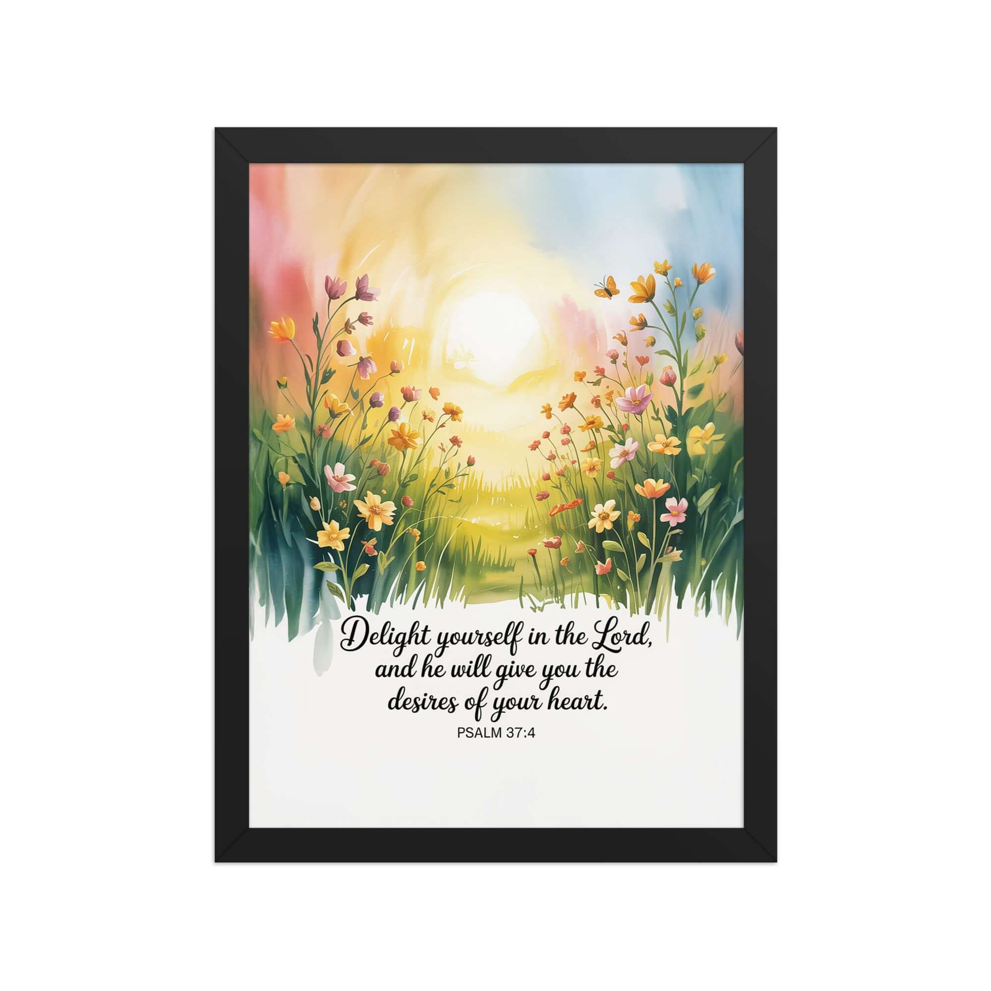 Psalm 37:4 Bible Verse, will give Premium Luster Photo Paper Framed Poster Black 12″×16″