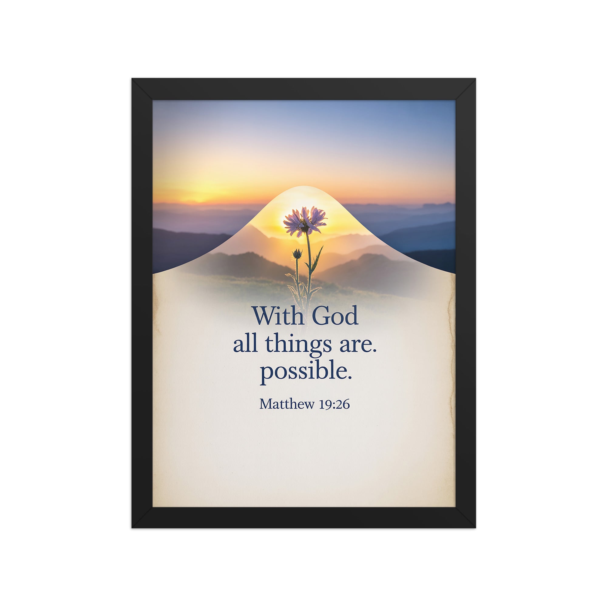 Matthew 19:26 Bible Verse at them Premium Luster Photo Paper Framed Poster Black 12″×16″