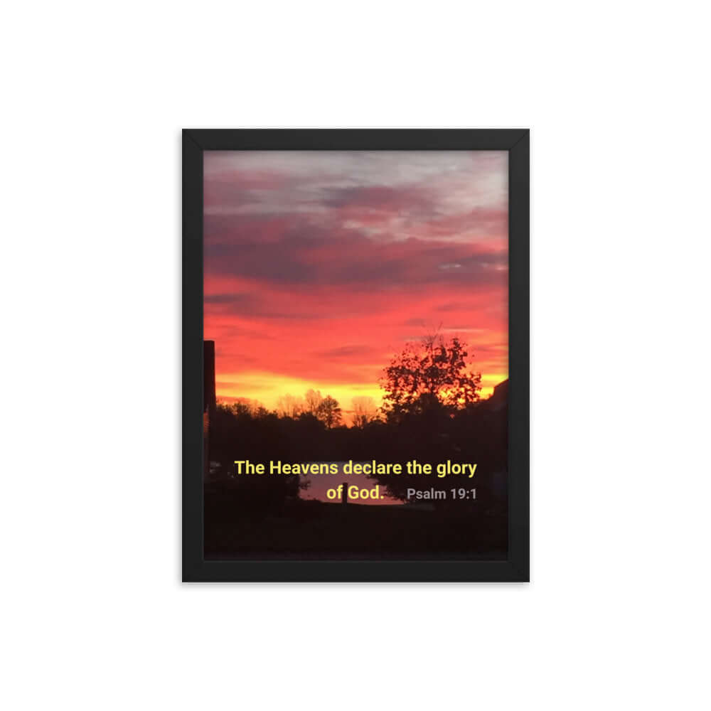 Psalm 19:1 Bible Verse, Sunset Glory Premium Luster Photo Paper Framed Poster Wall Art Black 12″×16″