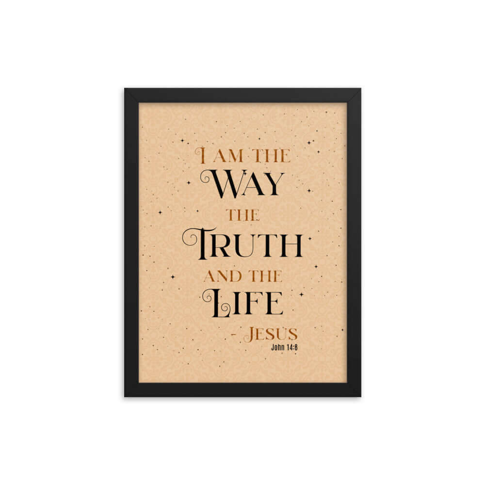 John 14:6 Bible Verse, Color Text Brown Background Premium Luster Photo Paper Framed Poster Wall Art