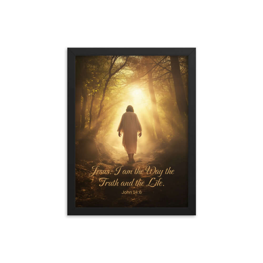 John 14:6 Bible Verse, Forest Image Premium Luster Photo Paper Framed Poster Wall Art Black 12″×16″