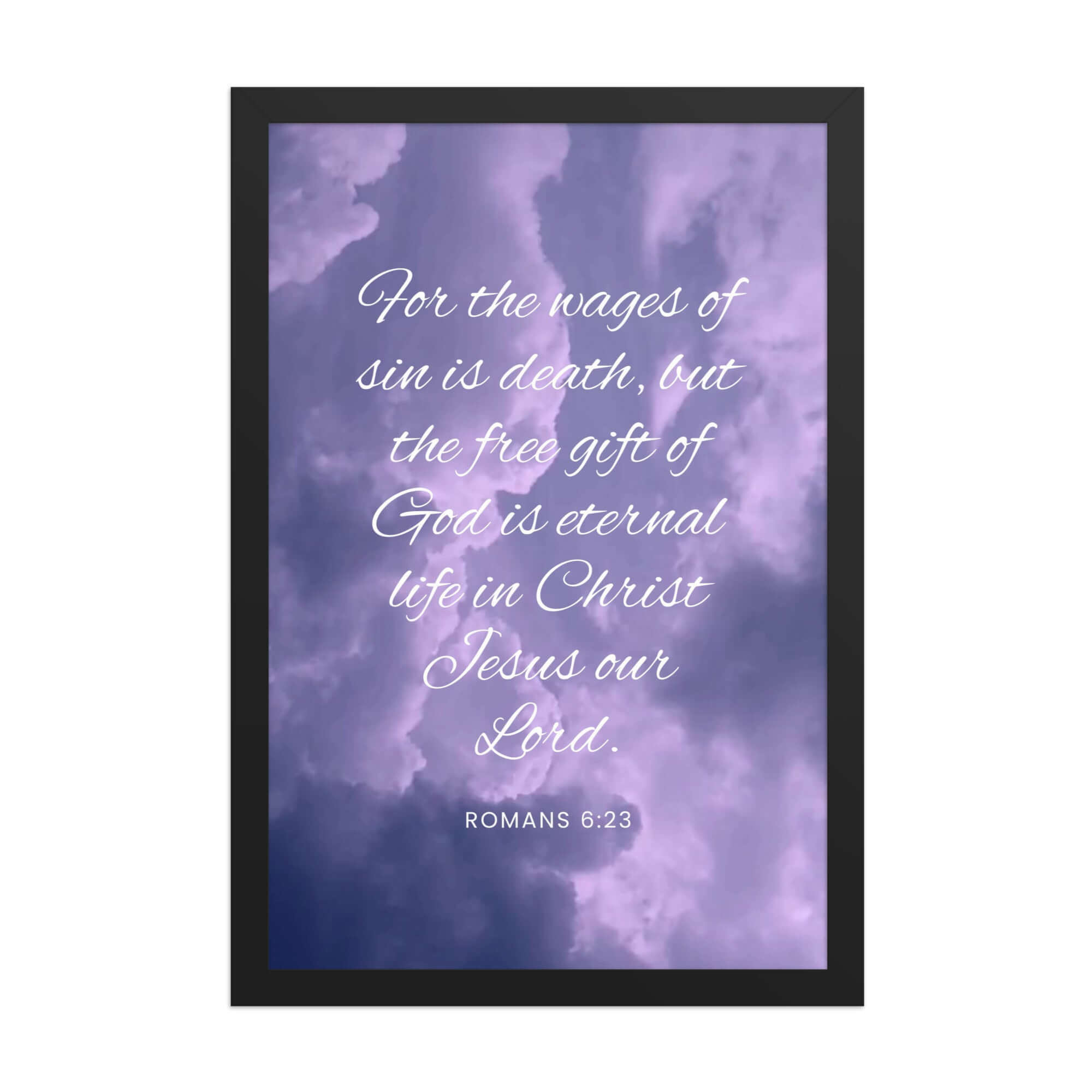 Romans 6:23 Bible Verse, free gift Premium Luster Photo Paper Framed Poster Wall Art Black 12″×18″