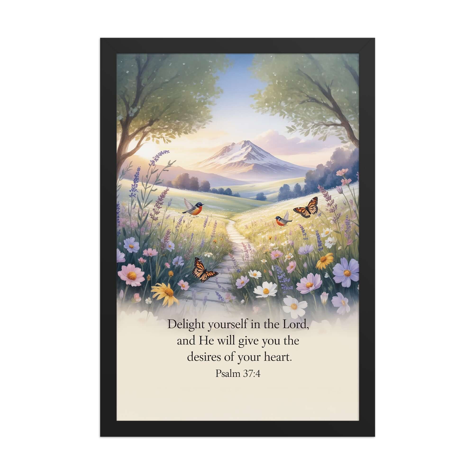 Psalm 37:4 Bible Verse, Delight Premium Luster Photo Paper Framed Poster Black 12″×18″