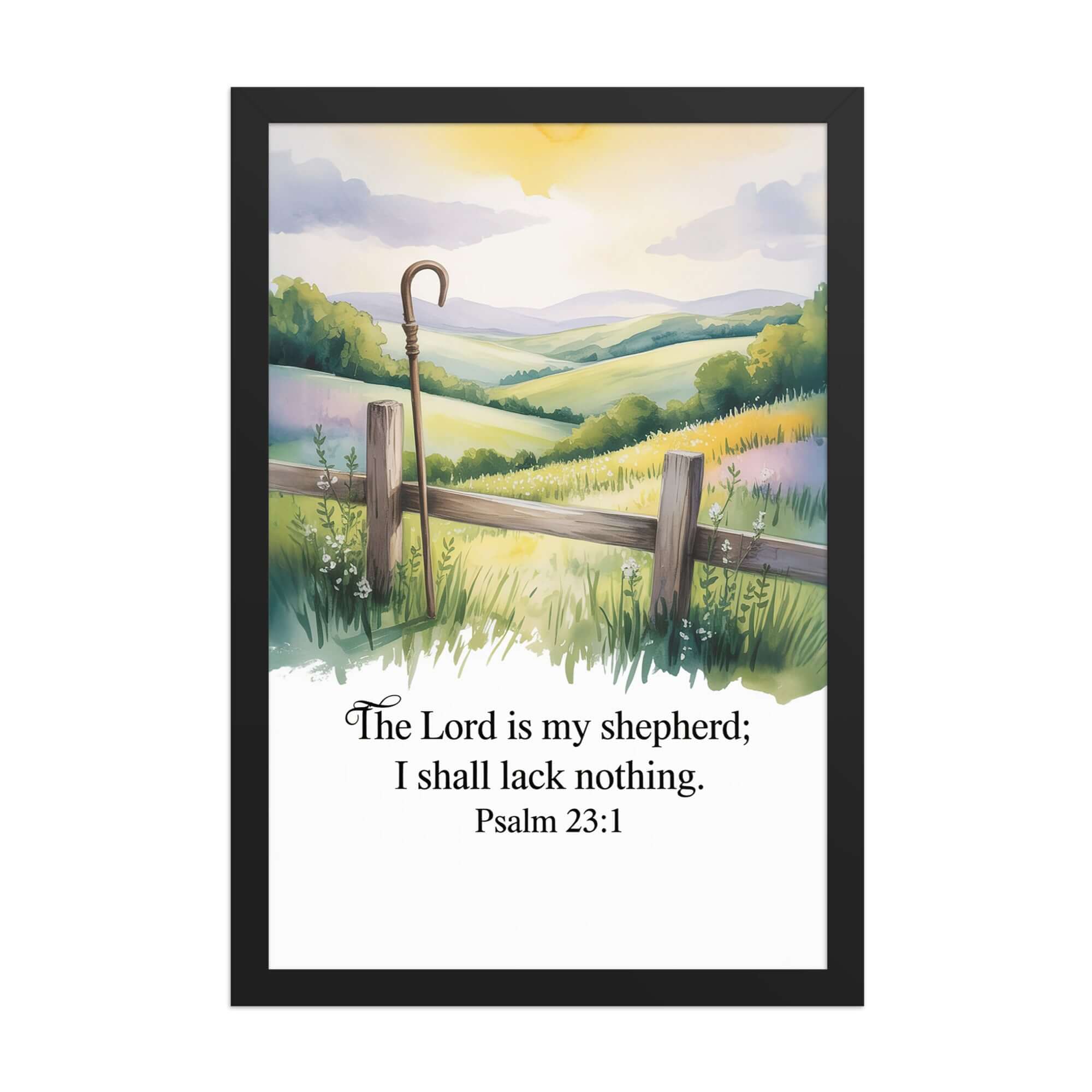 Psalm 23:1 Bible Verse, Lack Premium Luster Photo Paper Framed Poster Black 12″×18″