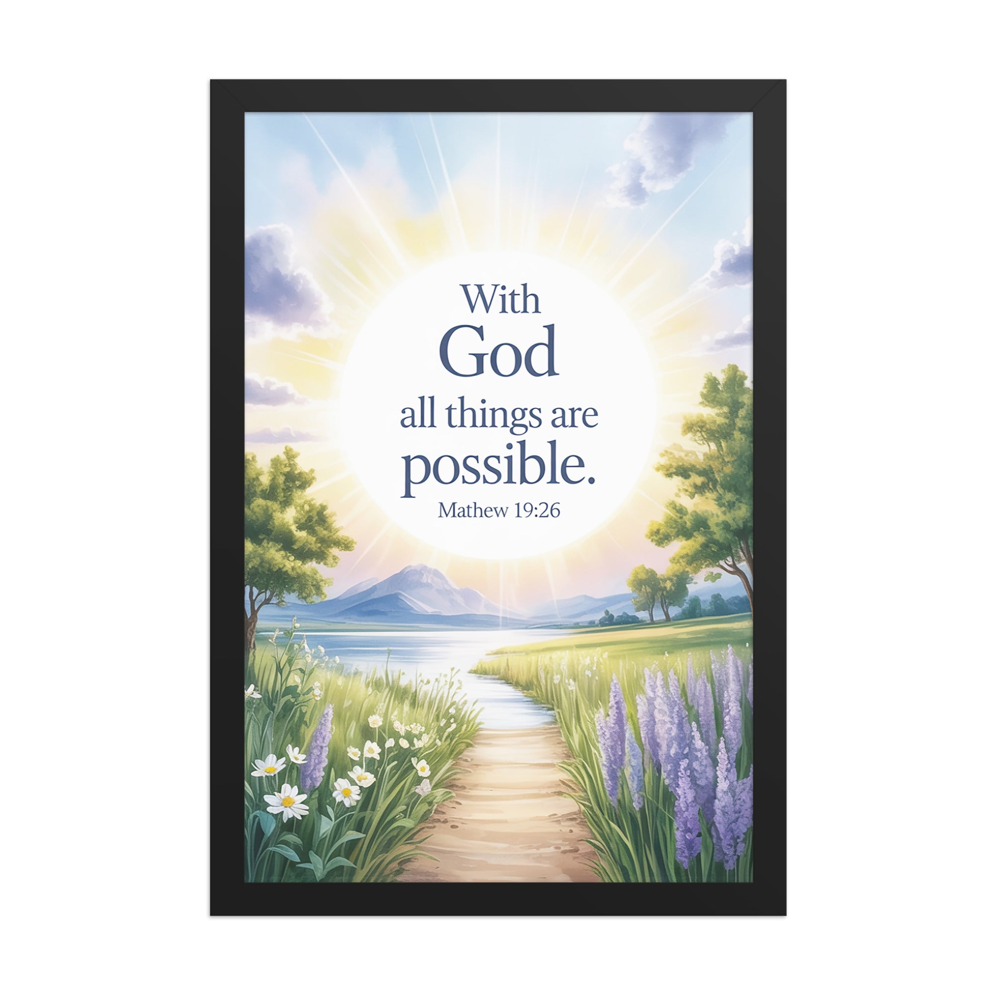 Matthew 19:26 Bible Verse Looking at Premium Luster Photo Paper Framed Poster Black 12″×18″