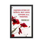 Proverbs 10:12 Bible Verse, Love Covers All Premium Luster Photo Paper Framed Poster Wall Art Black 12″×18″