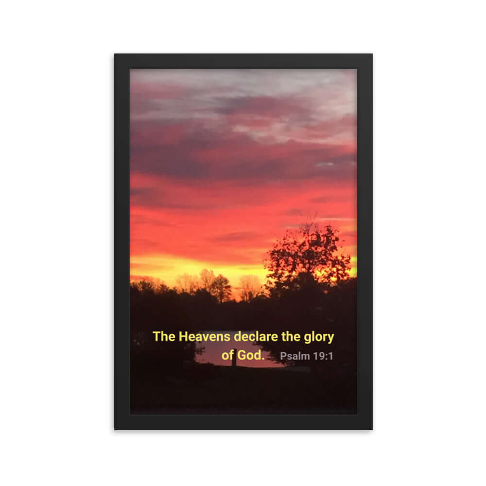 Psalm 19:1 Bible Verse, Sunset Glory Premium Luster Photo Paper Framed Poster Wall Art Black 12″×18″