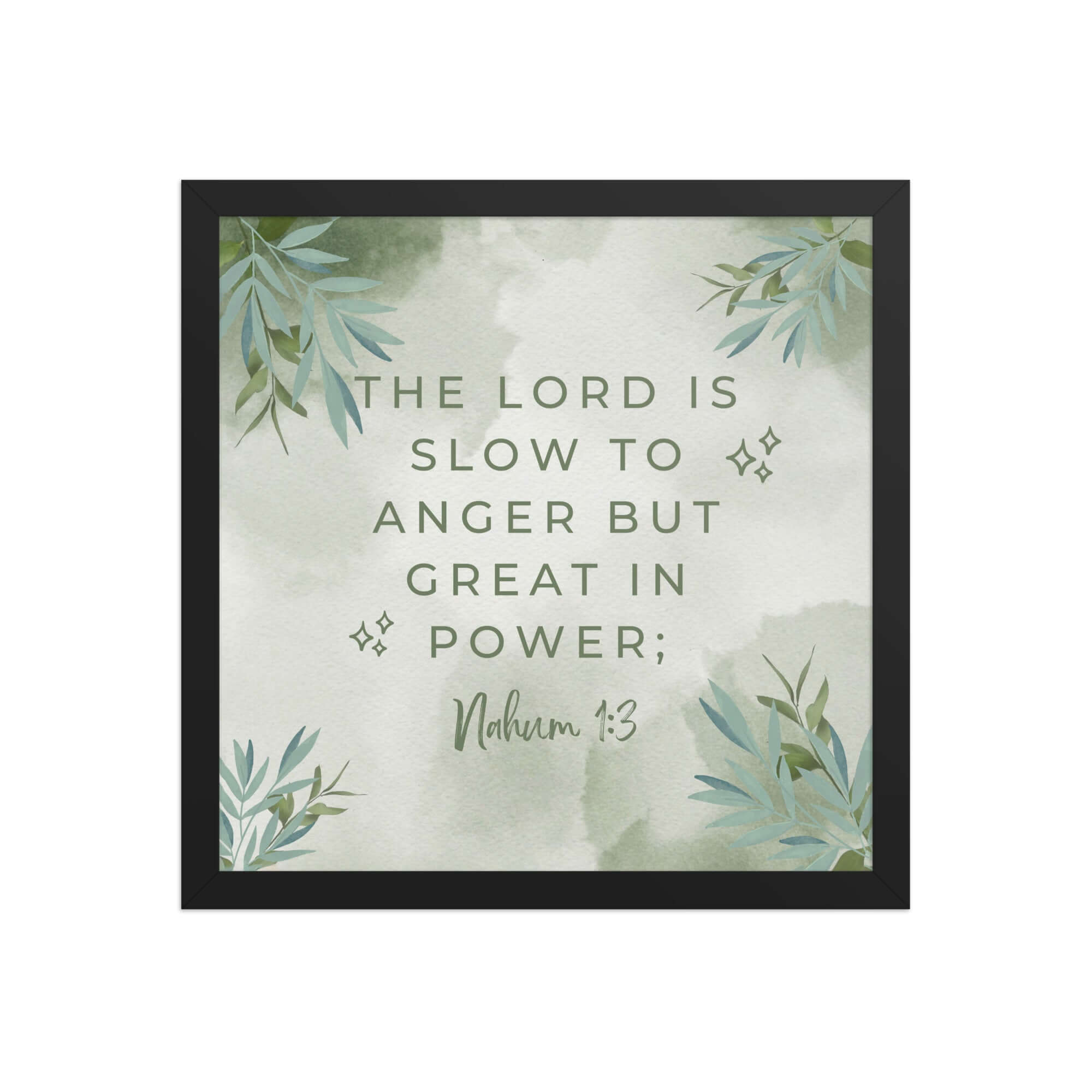 Nahum 1:3 Bible Verse, The Lord is slow Premium Luster Photo Paper Framed Poster Wall Art Black 14″×14″